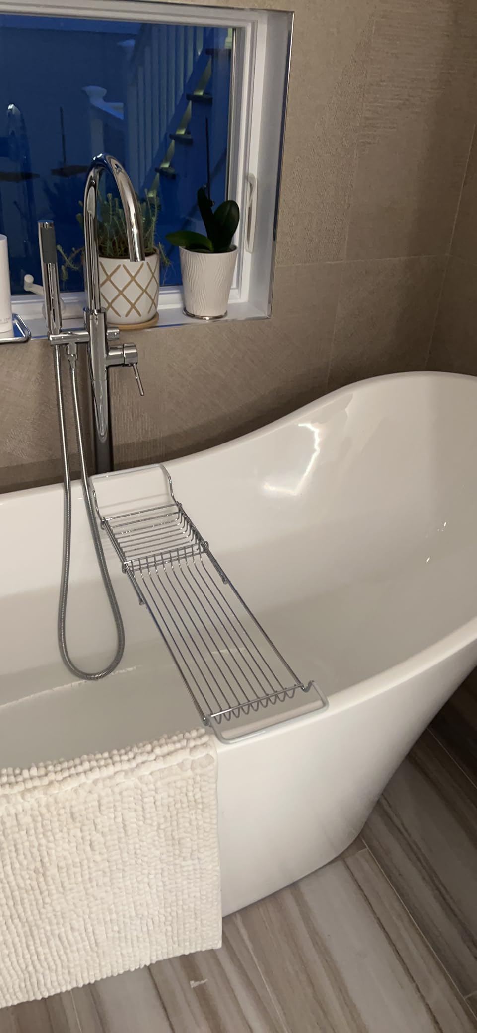 Home Intuition Stainless Steel Expandable Shower Bathtub Tray Over The Clawfoot Tub Bath Caddy Customer Review Home Intuition Stainless Steel Expandable Shower Bathtub Tray Over The Clawfoot Tub Bath Caddy - Customer Photo 1