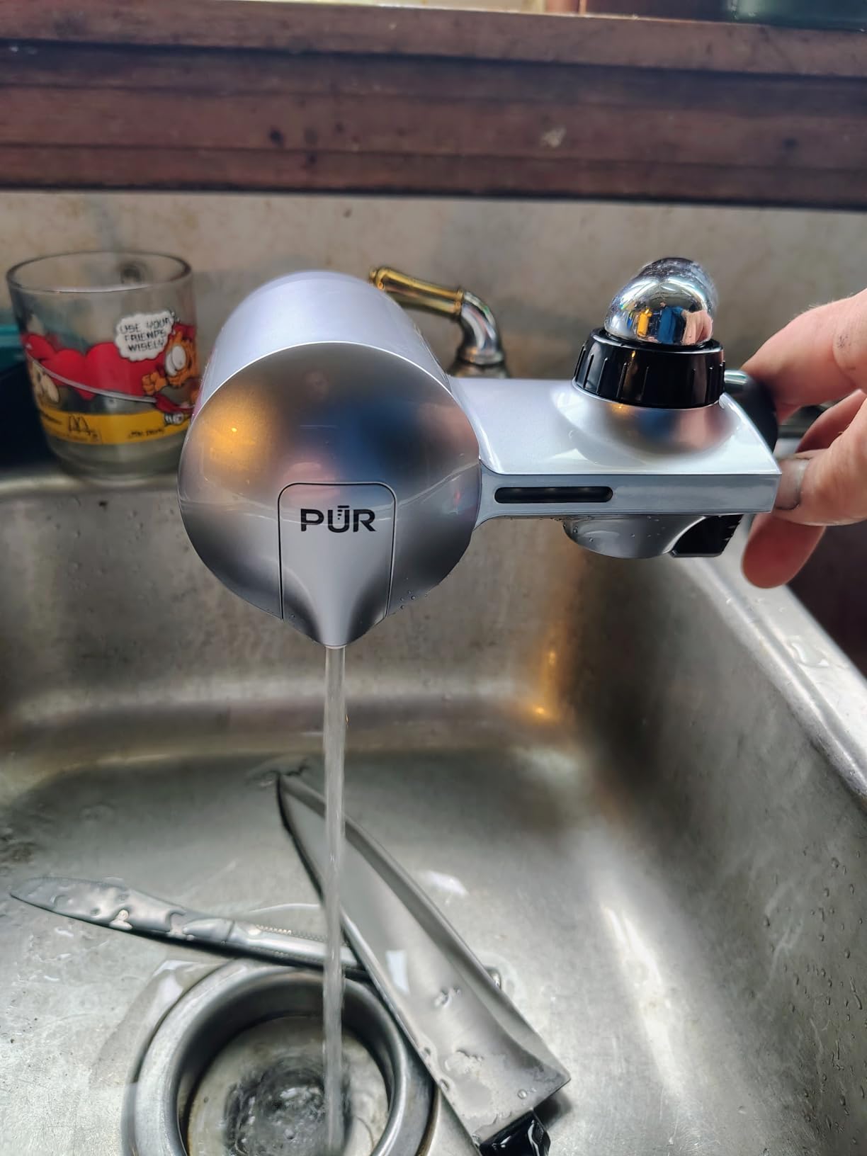 PUR Plus Horizontal Faucet Mount Filtration System with 3-in-1 Lead Reducing Filter, Water Filter for Sink, Lasts 100 Gallons, Compatible with Sinks with External Aerators, Metallic Grey Customer Review PUR Plus Horizontal Faucet Mount Filtration System with 3-in-1 Lead Reducing Filter, Water Filter for Sink, Lasts 100 Gallons, Compatible with Sinks with External Aerators, Metallic Grey - Customer Photo 2