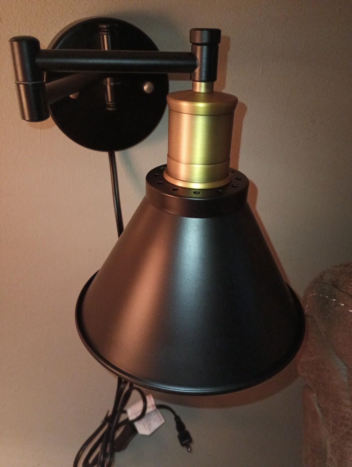 Swing Arm Wall Lamp Plug-in Cord Industrial Wall Sconce, Bronze and Black Finish,with On/Off Switch, E26 Base,1-Light Bedroom Wall Lights Fixtures,Bedside Reading Lamp - Customer Photo 1
