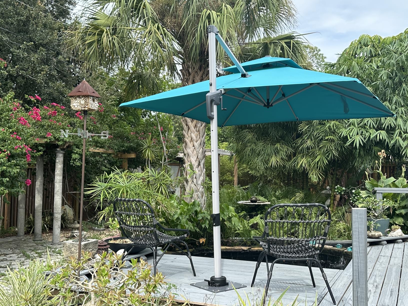 PURPLE LEAF 12 Feet Double Top Deluxe Square Patio Umbrella Offset Hanging Umbrella Cantilever Outdoor Market Garden Umbrella, Navy Blue - Customer Photo 1