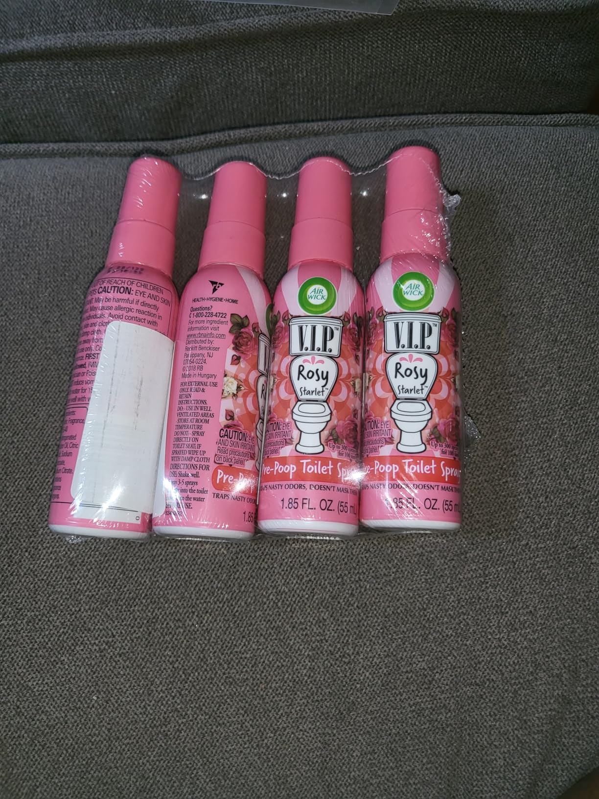 Air Wick V.I.P. Pre-Poop Toilet Spray | Rosy Starlet Scent | Contains Essential Oils | Travel Size Air Freshener | Up to 100 uses - 1.85 Ounce (Pack of 4) Customer Review Air Wick V.I.P. Pre-Poop Toilet Spray | Rosy Starlet Scent | Contains Essential Oils | Travel Size Air Freshener | Up to 100 uses - 1.85 Ounce (Pack of 4) - Customer Photo 1