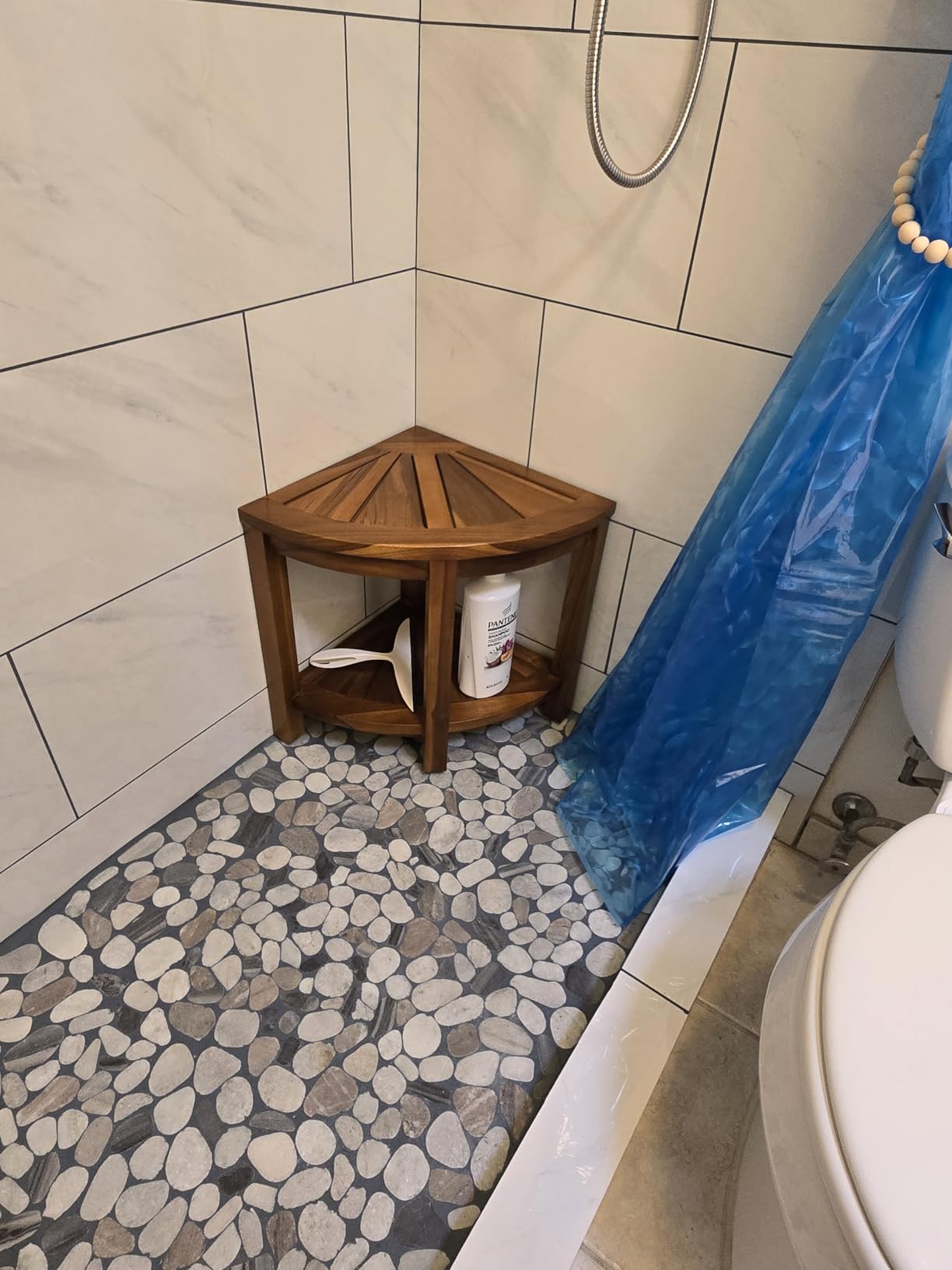 TeakCraft Teak Corner Shower Bench Seat for Bathroom - Waterproof Shower Stool - Fully Assembled, The Saga Customer Review TeakCraft Teak Corner Shower Bench Seat for Bathroom - Waterproof Shower Stool - Fully Assembled, The Saga - Customer Photo 1