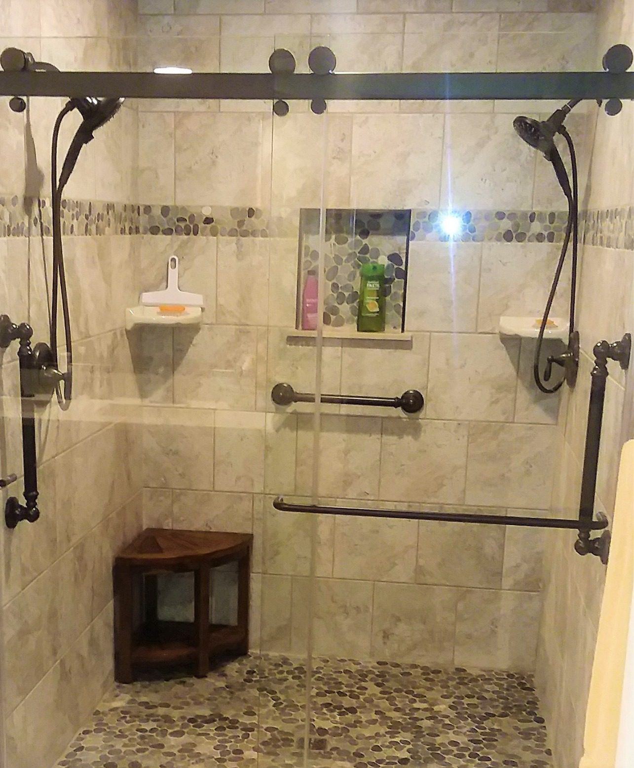 TeakCraft Teak Corner Shower Bench Seat for Bathroom - Waterproof Shower Stool - Fully Assembled, The Saga Customer Review TeakCraft Teak Corner Shower Bench Seat for Bathroom - Waterproof Shower Stool - Fully Assembled, The Saga - Customer Photo 2