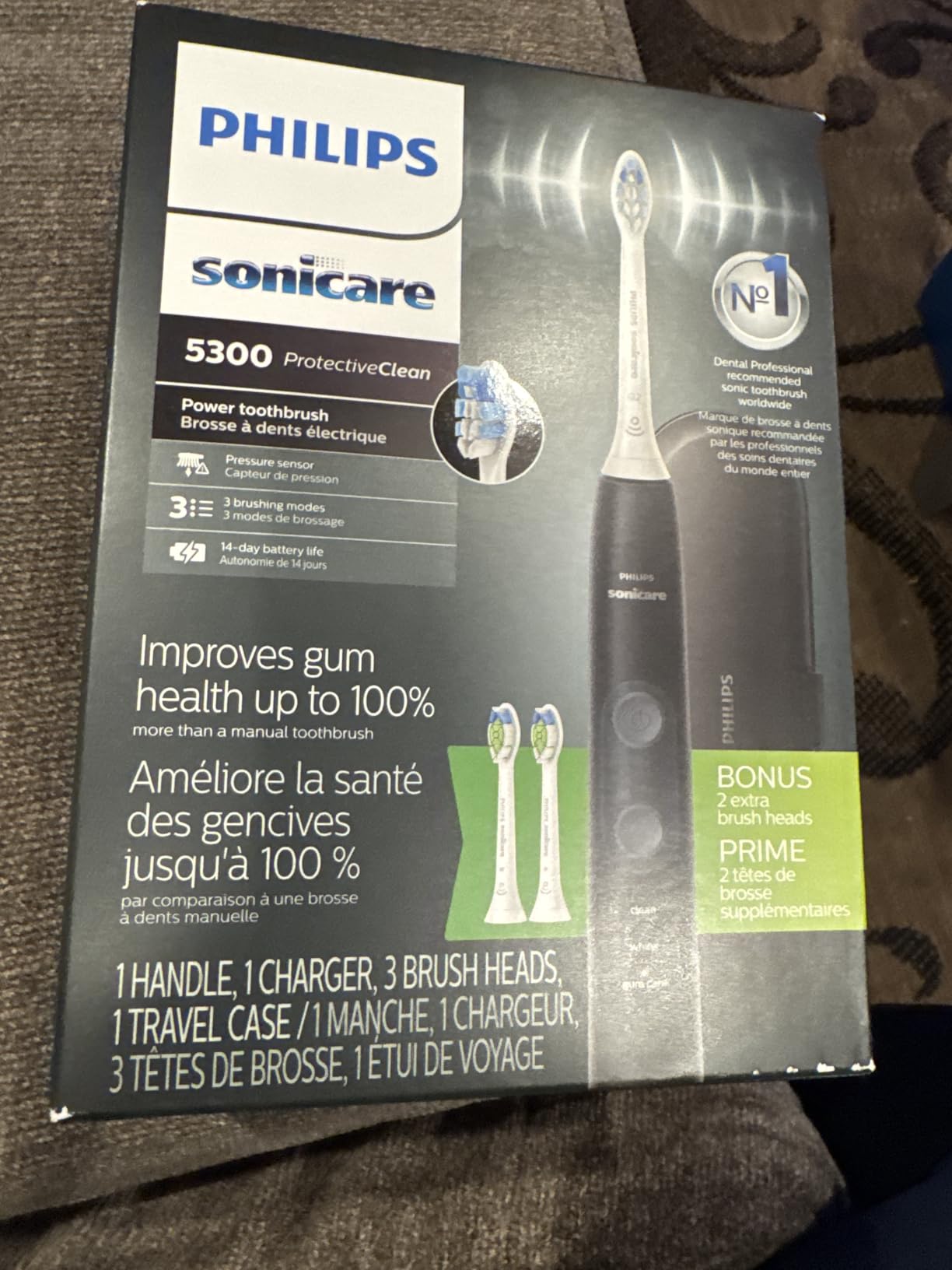 Philips Sonicare ProtectiveClean 5300 Rechargeable Electric Toothbrush, with Pressure Sensor, 3 Cleaning Modes, SmarTimer and QuadPacer, with 2 Bonus Brush Heads, Travel Case, Black, Model HX6423/34 Customer Review Philips Sonicare ProtectiveClean 5300 Rechargeable Electric Toothbrush, with Pressure Sensor, 3 Cleaning Modes, SmarTimer and QuadPacer, with 2 Bonus Brush Heads, Travel Case, Black, Model HX6423/34 - Customer Photo 2