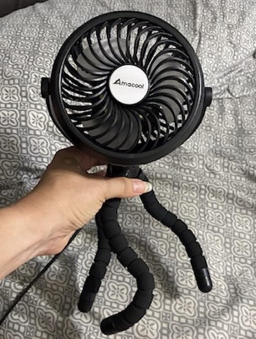 AMACOOL Battery Operated Stroller Fan Flexible Tripod Clip On Fan with 3 Speeds and Rotatable Handheld Personal Fans for Car Seat Crib Bike Treadmill (Black) Customer Review AMACOOL Battery Operated Stroller Fan Flexible Tripod Clip On Fan with 3 Speeds and Rotatable Handheld Personal Fans for Car Seat Crib Bike Treadmill (Black) - Customer Photo 1