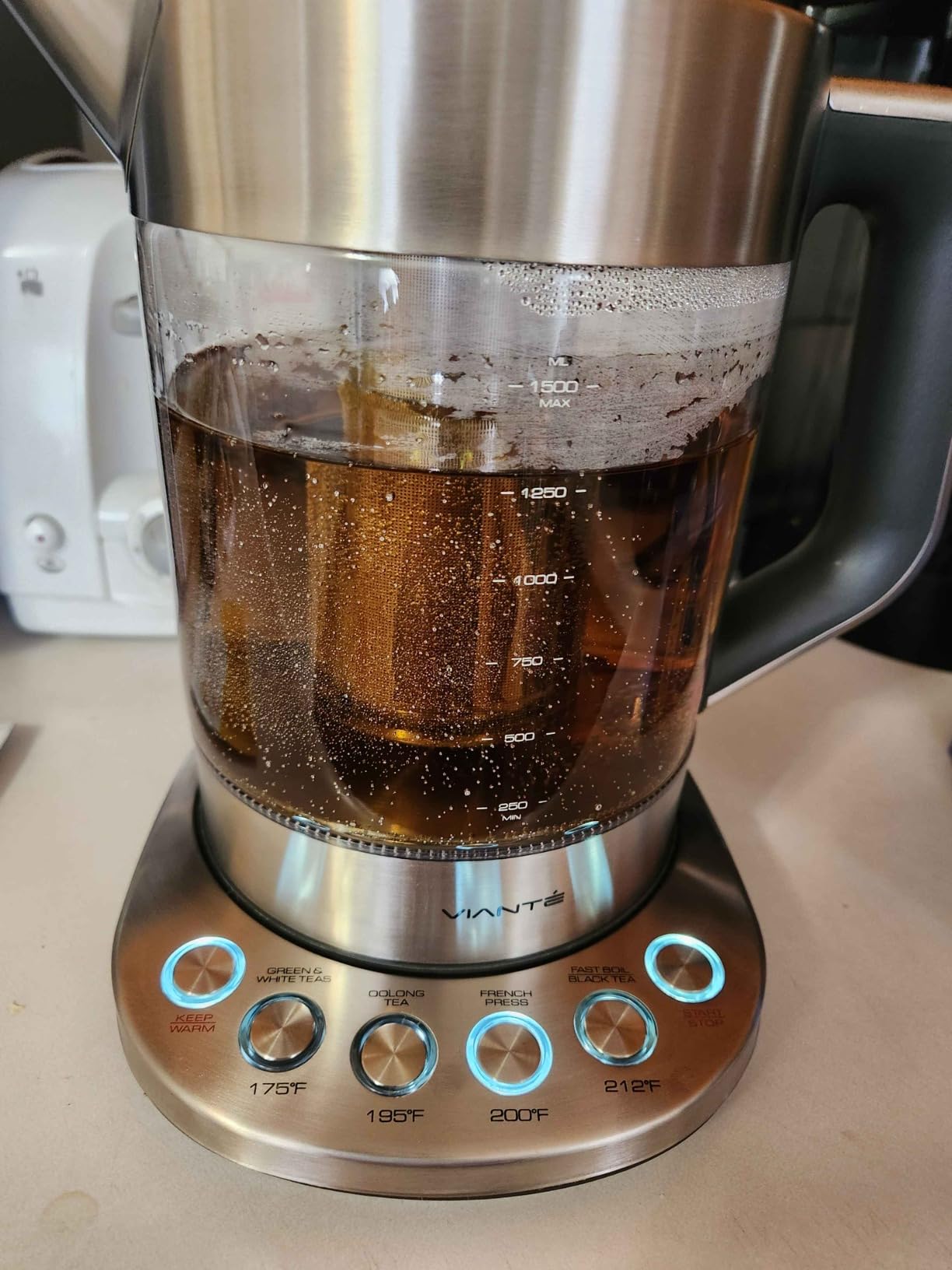Vianté Electric Kettle With Infuser For Loose Leaf. Hot Tea Maker With Temperature Control And Automatic Shut Off. Tea Kettle With Brewing Programs. 1.5 Liters Capacity Customer Review Vianté Electric Kettle With Infuser For Loose Leaf. Hot Tea Maker With Temperature Control And Automatic Shut Off. Tea Kettle With Brewing Programs. 1.5 Liters Capacity - Customer Photo 1