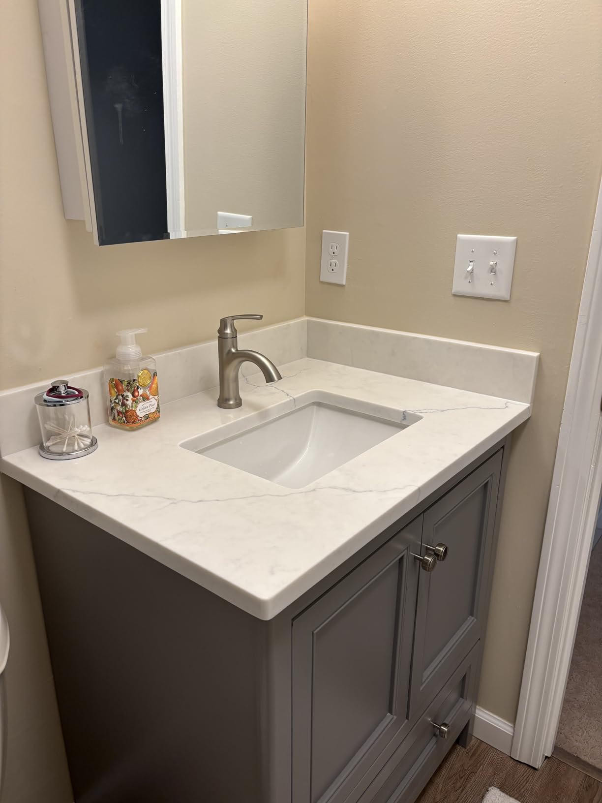 Moen Wellton Spot Resist Brushed Nickel One Hole Single-Handle Bathroom Faucet with Optional Deck Plate and Drain Assembly, 84980SRN Customer Review Moen Wellton Spot Resist Brushed Nickel One Hole Single-Handle Bathroom Faucet with Optional Deck Plate and Drain Assembly, 84980SRN - Customer Photo 1