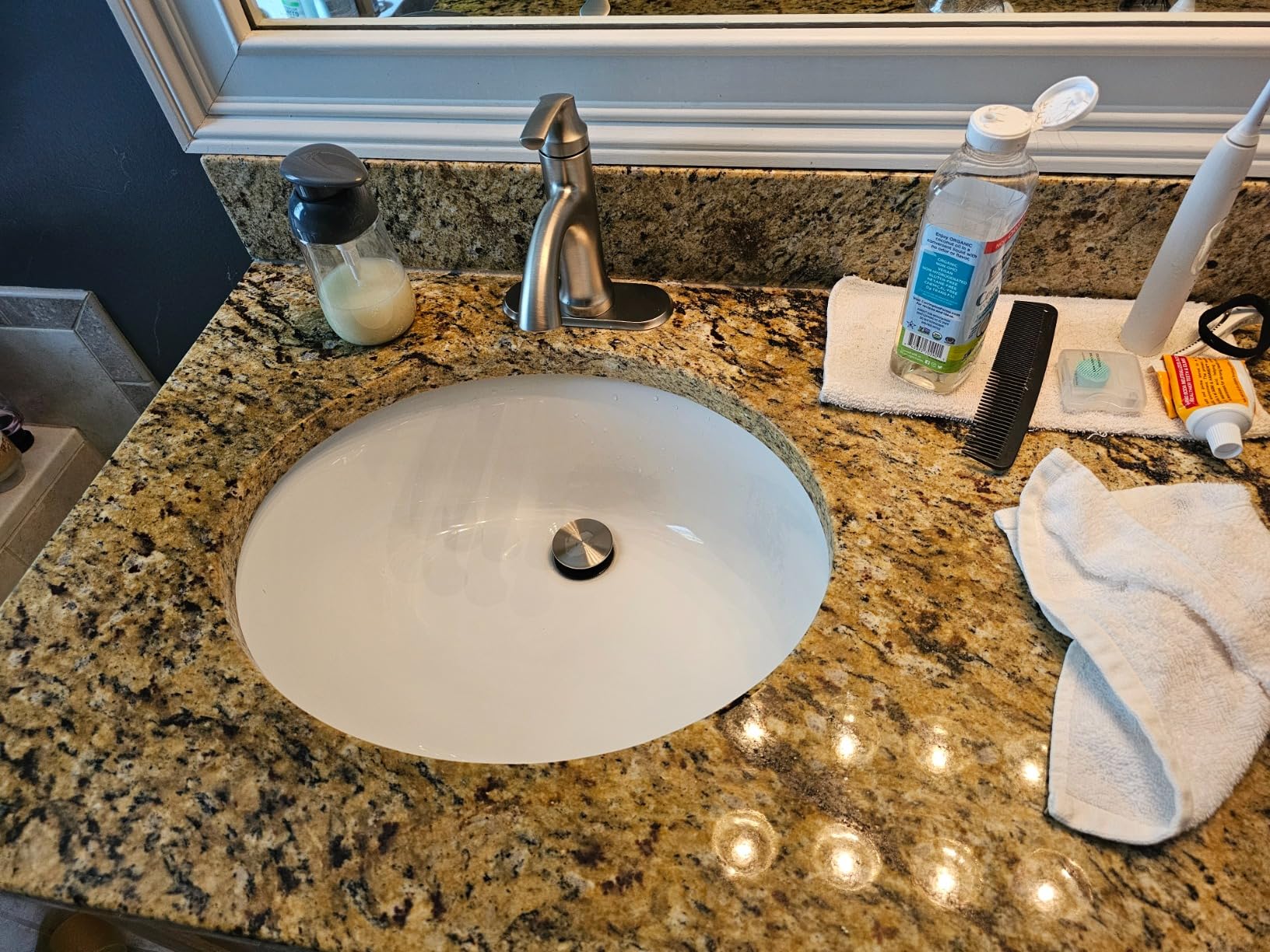 Moen Wellton Spot Resist Brushed Nickel One Hole Single-Handle Bathroom Faucet with Optional Deck Plate and Drain Assembly, 84980SRN Customer Review Moen Wellton Spot Resist Brushed Nickel One Hole Single-Handle Bathroom Faucet with Optional Deck Plate and Drain Assembly, 84980SRN - Customer Photo 2