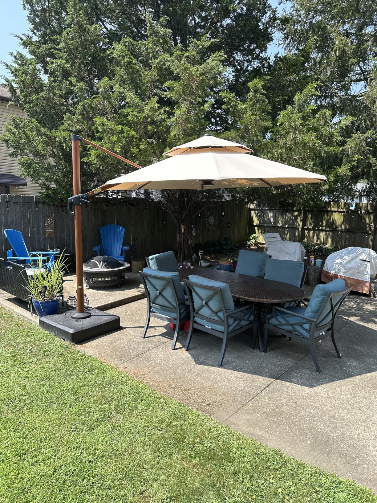 PURPLE LEAF 13ft Patio Umbrella Outdoor Round Umbrellas Large Cantilever Umbrella Windproof Offset Umbrellas Heavy Duty Sun Umbrella for Garden Deck Pool Patio, Navy Blue - Customer Photo 2