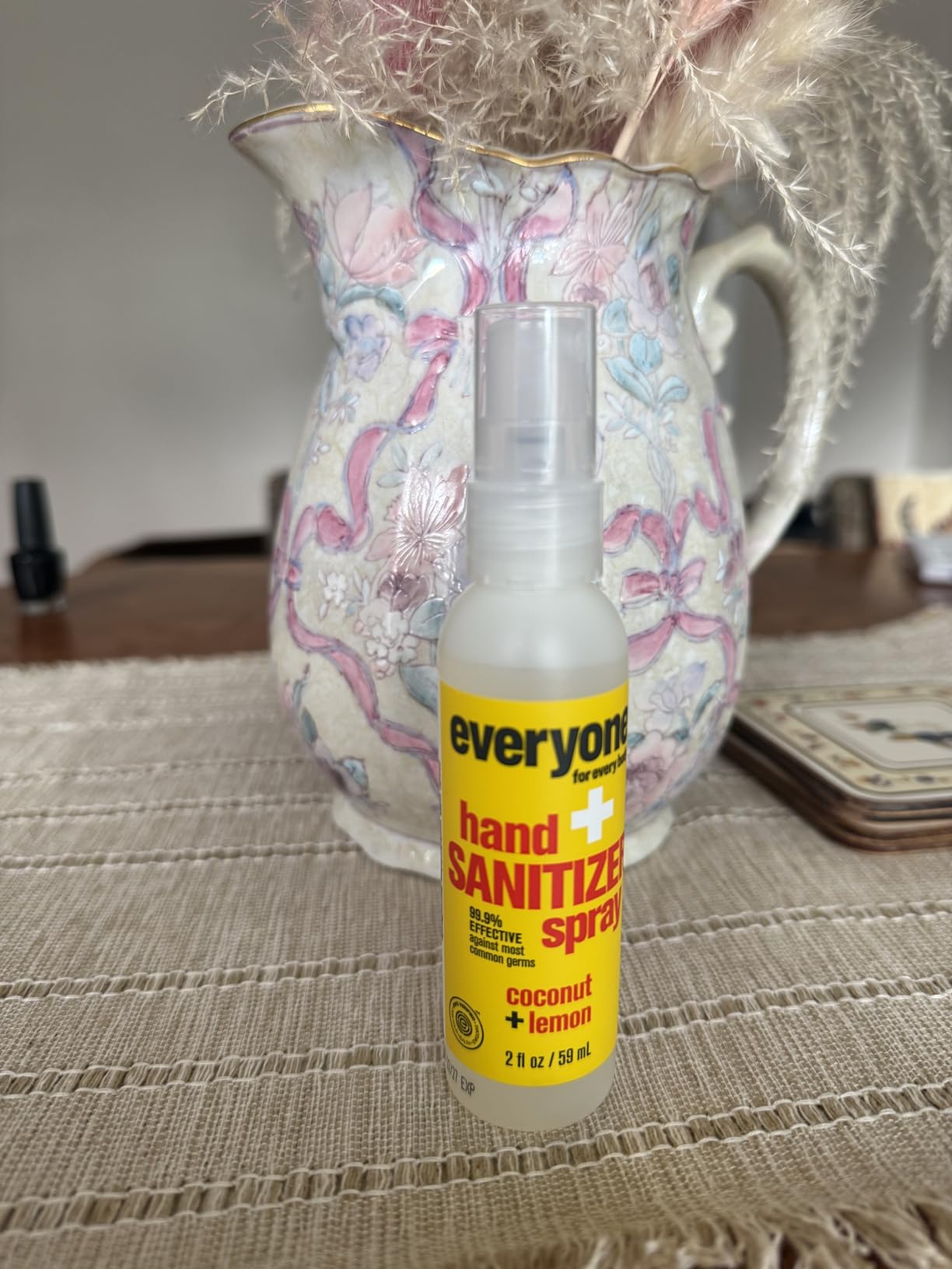 Everyone Hand Sanitizer Spray, 2 Ounce (Pack of 6), Coconut and Lemon, Made with Sugarcane Derived Alcohol with Essential Oils, 99% Effective Against Germs and TSA friendly Customer Review Everyone Hand Sanitizer Spray, 2 Ounce (Pack of 6), Coconut and Lemon, Made with Sugarcane Derived Alcohol with Essential Oils, 99% Effective Against Germs and TSA friendly - Customer Photo 1