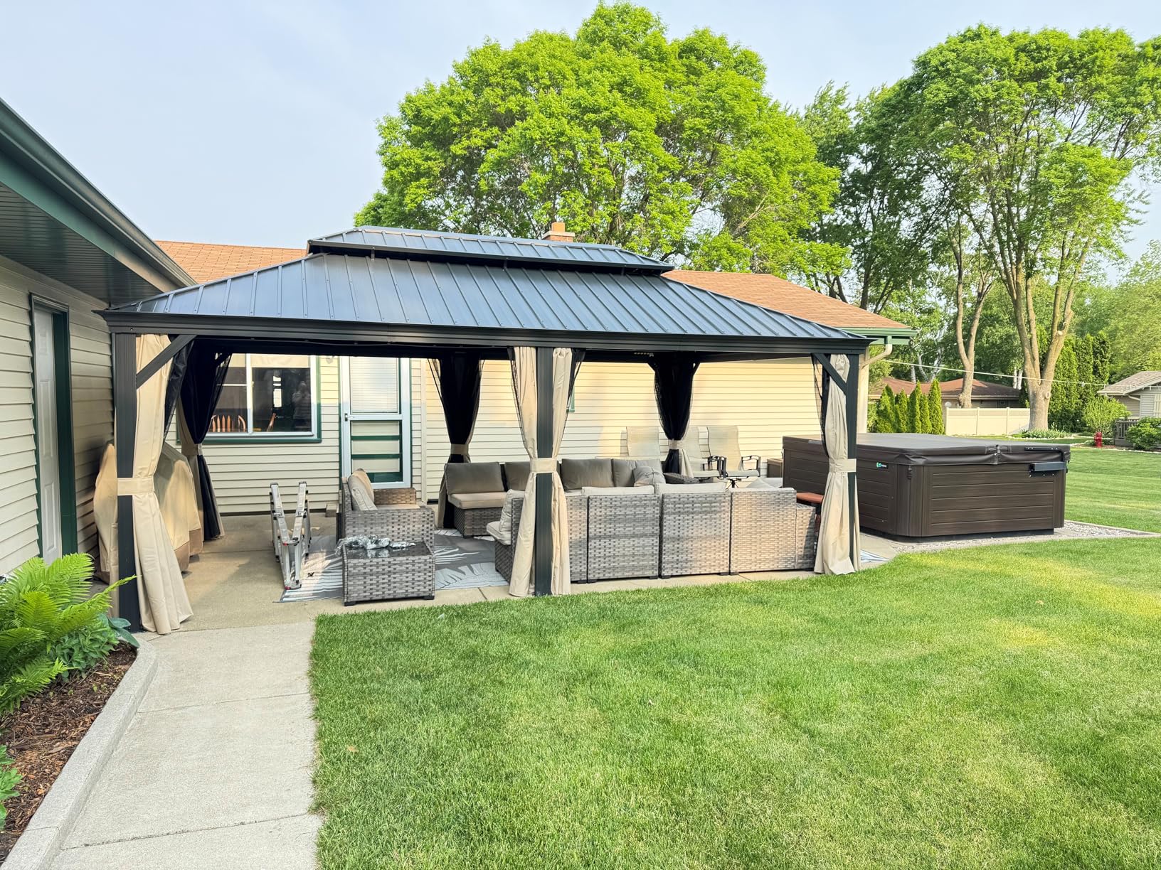 PURPLE LEAF 12' X 20' Permanent Hardtop Gazebo Aluminum Gazebo with Galvanized Steel Double Roof for Patio Lawn and Garden, Curtains and Netting Included, Grey Customer Review PURPLE LEAF 12' X 20' Permanent Hardtop Gazebo Aluminum Gazebo with Galvanized Steel Double Roof for Patio Lawn and Garden, Curtains and Netting Included, Grey - Customer Photo 1