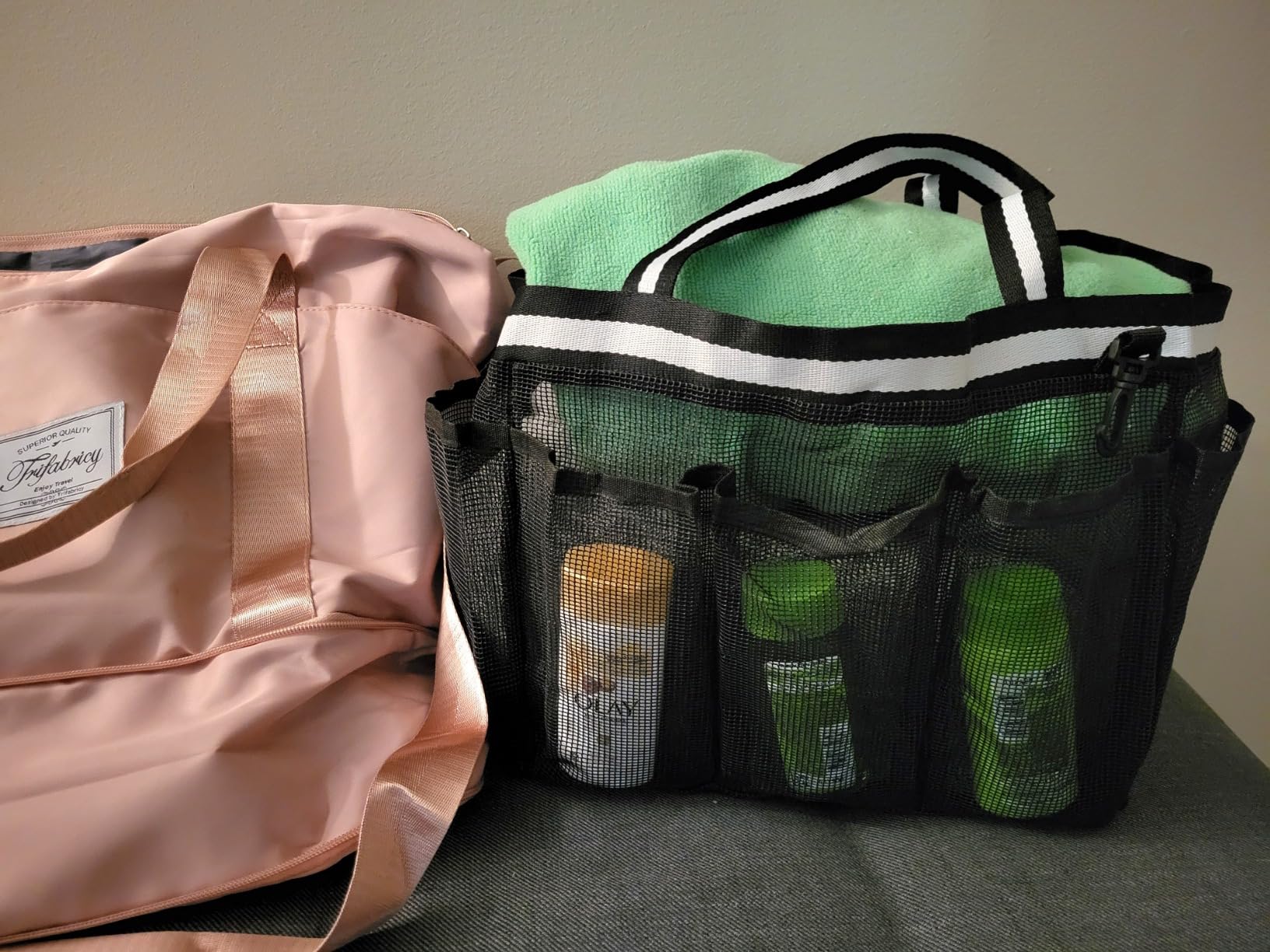 Ocim Large Portable Mesh Shower Caddy Bag Tote for Big Size Shampoo Bottles, Collapsible Quick Dry for College Dorm, Camping, Beach Pool Bathroom, Black Customer Review Ocim Large Portable Mesh Shower Caddy Bag Tote for Big Size Shampoo Bottles, Collapsible Quick Dry for College Dorm, Camping, Beach Pool Bathroom, Black - Customer Photo 2