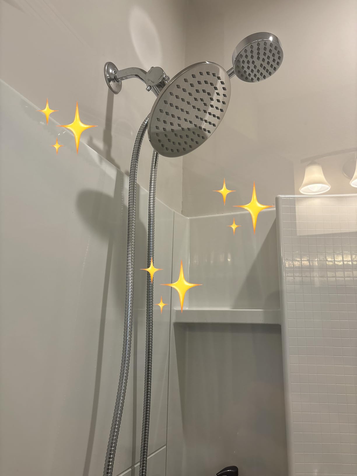 HammerHead Showers® Solid Metal Dual Shower Head Combo – CHROME – 8 Inch Rainfall High Flow Shower Head & Handheld Shower Head High Pressure with Hose 6ft - Hotel-Like Double Shower Heads Customer Review HammerHead Showers® Solid Metal Dual Shower Head Combo – CHROME – 8 Inch Rainfall High Flow Shower Head & Handheld Shower Head High Pressure with Hose 6ft - Hotel-Like Double Shower Heads - Customer Photo 1