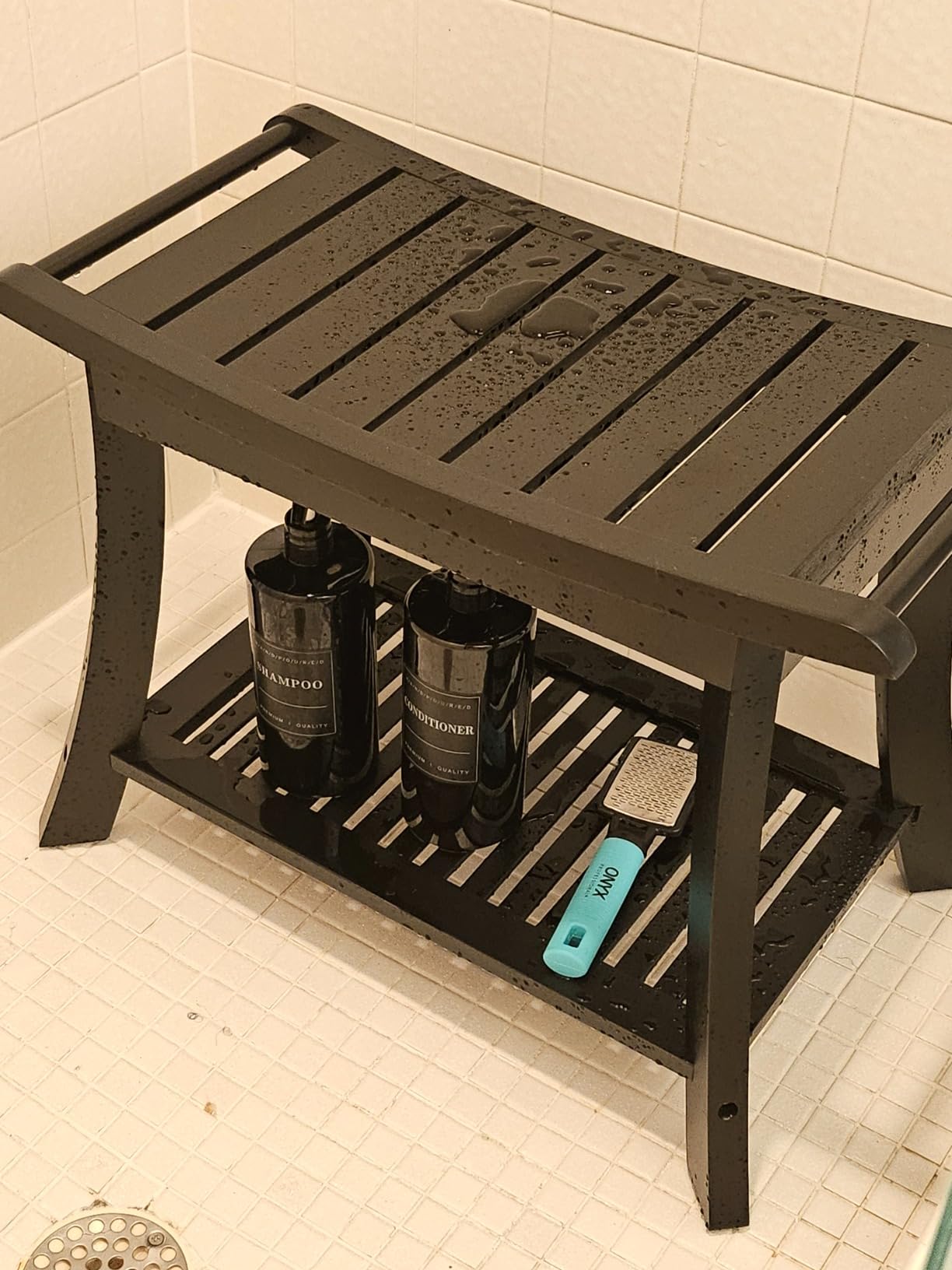 VVW Bamboo Shower Bench & Stool with Storage Shelf, Bath Benches for Inside Shower, Bathroom Stools 2-Tier Spa Seat for Adults Elderly (Beige) Customer Review VVW Bamboo Shower Bench & Stool with Storage Shelf, Bath Benches for Inside Shower, Bathroom Stools 2-Tier Spa Seat for Adults Elderly (Beige) - Customer Photo 1