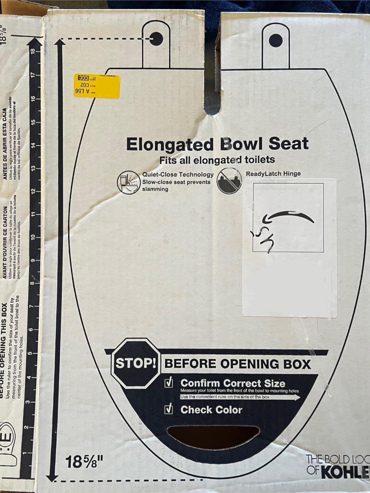 KOHLER 4636-RL-0 Cachet ReadyLatch Elongated Toilet Seat Slow Close, Soft Close Toilet Seat Quiet Lid, Contoured Grip-Tight Bumpers Installation Hardware, Apartment Essentials, White Customer Review KOHLER 4636-RL-0 Cachet ReadyLatch Elongated Toilet Seat Slow Close, Soft Close Toilet Seat Quiet Lid, Contoured Grip-Tight Bumpers Installation Hardware, Apartment Essentials, White - Customer Photo 1