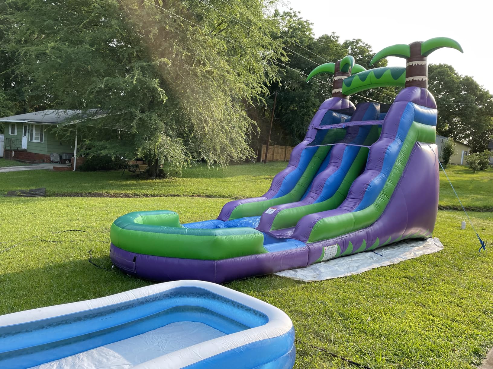 HeroKiddo 16' Purple Tropical Lightweight Premium Commercial Grade Water Slide Inflatable with Attached Pool for Kids and Adults (with Blower), Wet Dry Use, Summer Fun - Customer Photo 2 - RosenberryRooms