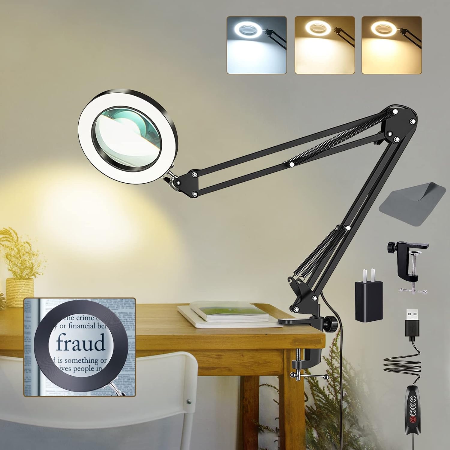 10X Magnifying Glass with Light and Clamp, Magnifier with Light Hands Free3 Color Modes Stepless Dimmable, 72 LEDs Real Glass Lens Magnifying Lamp for Close Work, Repair, Reading, Craft Customer Review 10X Magnifying Glass with Light and Clamp, Magnifier with Light Hands Free3 Color Modes Stepless Dimmable, 72 LEDs Real Glass Lens Magnifying Lamp for Close Work, Repair, Reading, Craft - Customer Photo 1