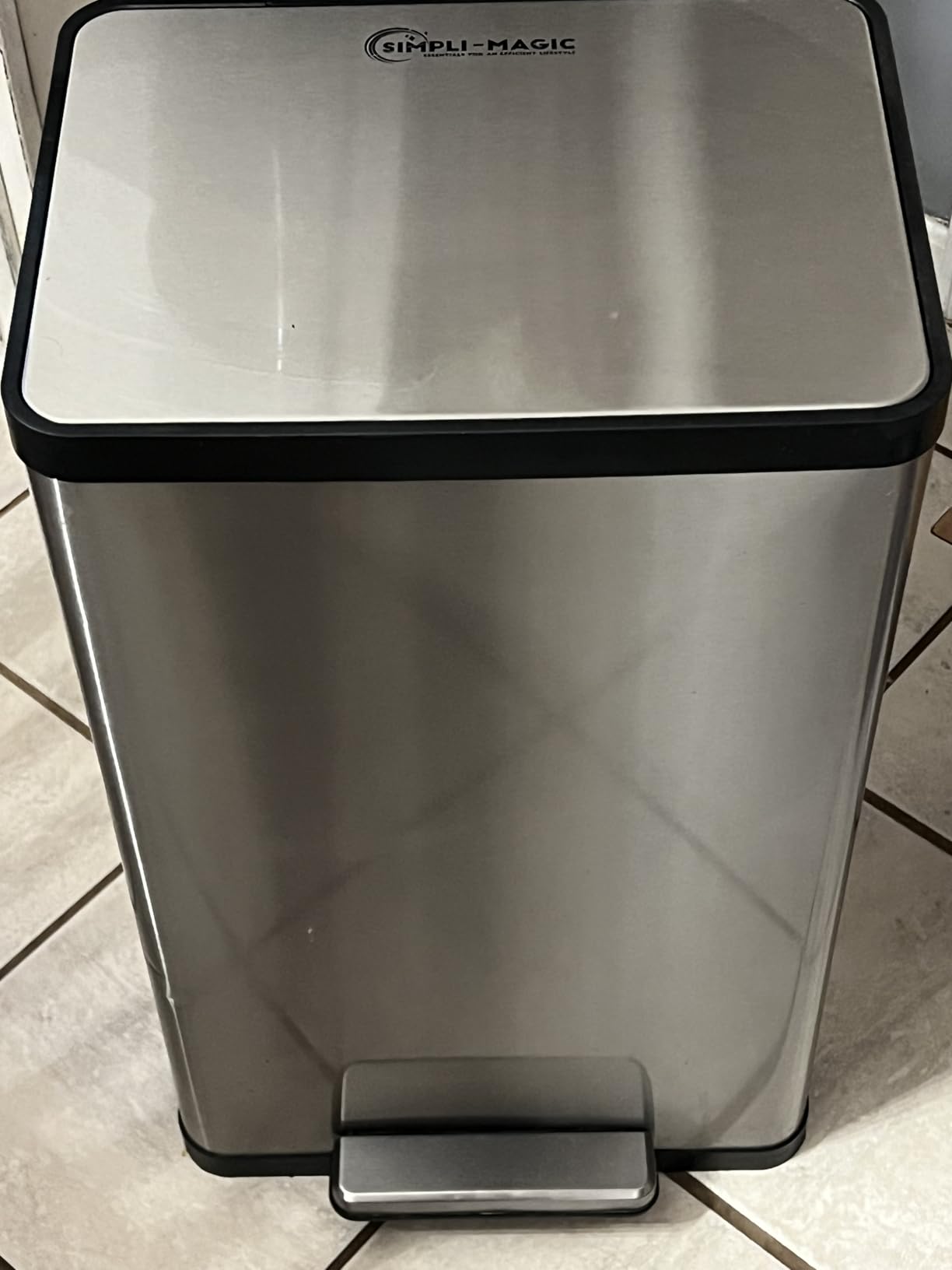 SIMPLI-MAGIC 50 Liter / 13.2 Gallon Soft-Close, Smudge Resistant Trash Can with Foot Pedal and Built in Filter- Stainless Steel, Sleek Finish Customer Review SIMPLI-MAGIC 50 Liter / 13.2 Gallon Soft-Close, Smudge Resistant Trash Can with Foot Pedal and Built in Filter- Stainless Steel, Sleek Finish - Customer Photo 1