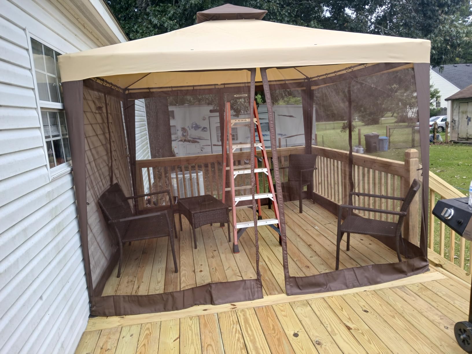 Patio Gazebo Tent Outdoor Canopy Shelter 10'x10' with Removable Netting,100 Square Feet of Shade for Garden, Backyard Deck and Lawns (Beige) Customer Review Patio Gazebo Tent Outdoor Canopy Shelter 10'x10' with Removable Netting,100 Square Feet of Shade for Garden, Backyard Deck and Lawns (Beige) - Customer Photo 1