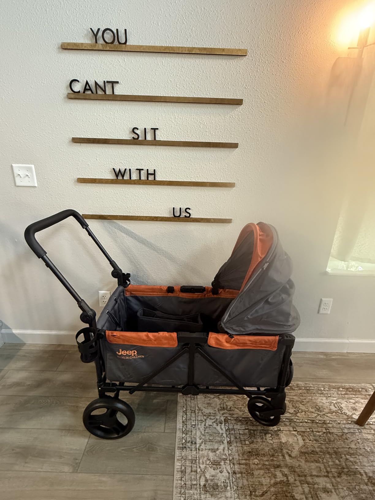 Jeep Sport All-Terrain Stroller Wagon by Delta Children - Includes Canopy, Parent Organizer, Adjustable Handlebar, Snack Tray & Cup Holders, Grey/Bonfire Customer Review Jeep Sport All-Terrain Stroller Wagon by Delta Children - Includes Canopy, Parent Organizer, Adjustable Handlebar, Snack Tray & Cup Holders, Grey/Bonfire - Customer Photo 2