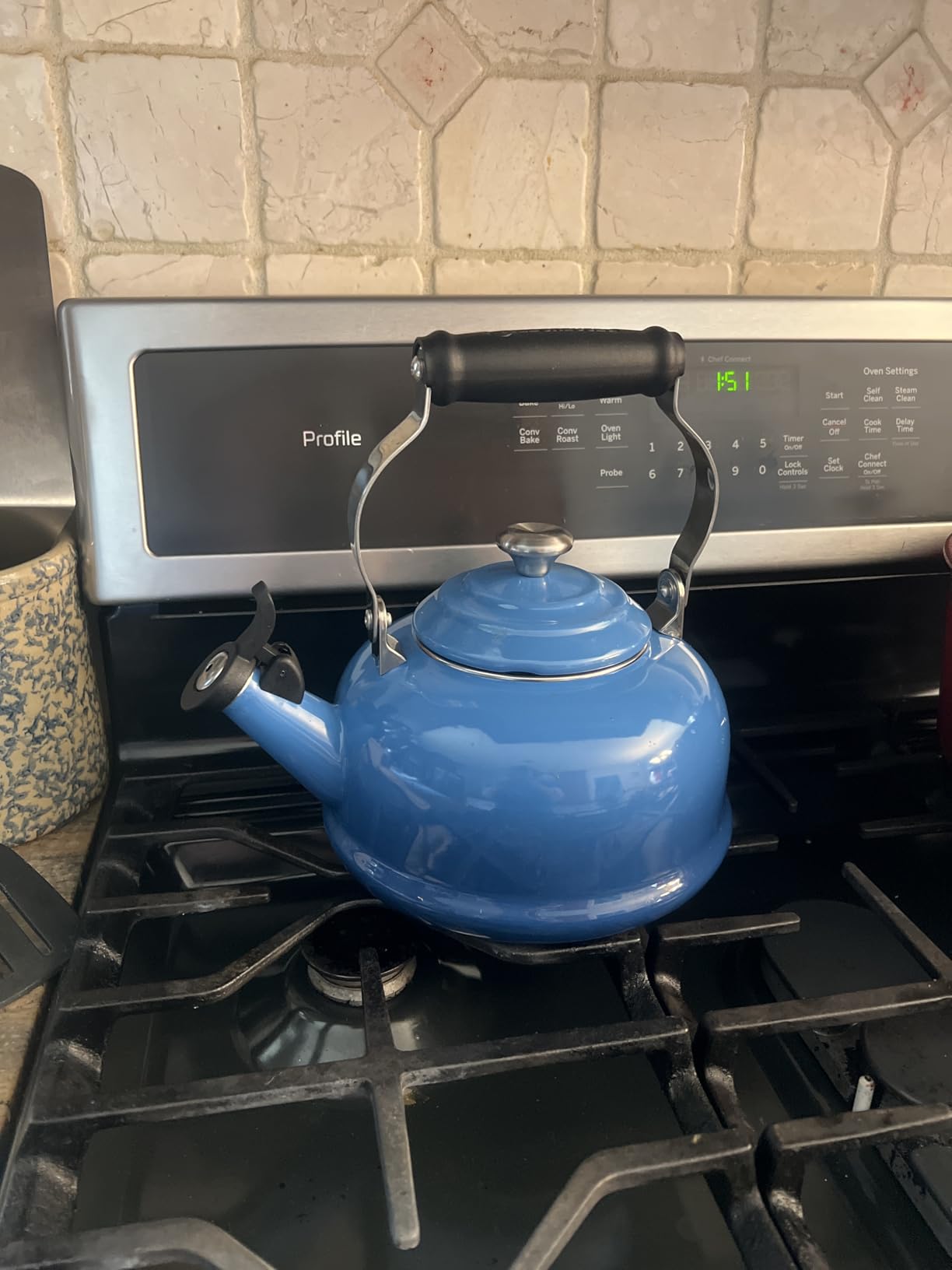 Le Creuset Enamel On Steel Whistling Tea Kettle with Metal Finishes, 1.7 qt., Cerise Customer Review Le Creuset Enamel On Steel Whistling Tea Kettle with Metal Finishes, 1.7 qt., Cerise - Customer Photo 1