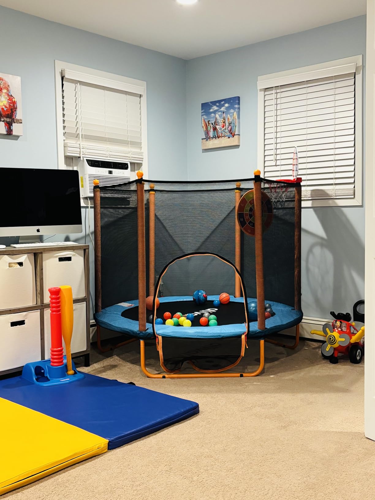 Ativafit 60'' Rebounder Trampoline Indoor Outdoor for Kids Ages 1-8, 5 FT Recreational Toddler Trampoline with Safety Enclosure Net Gifts with Basketball Hoop Dartboard Ocean Bal Customer Review Ativafit 60'' Rebounder Trampoline Indoor Outdoor for Kids Ages 1-8, 5 FT Recreational Toddler Trampoline with Safety Enclosure Net Gifts with Basketball Hoop Dartboard Ocean Bal - Customer Photo 2