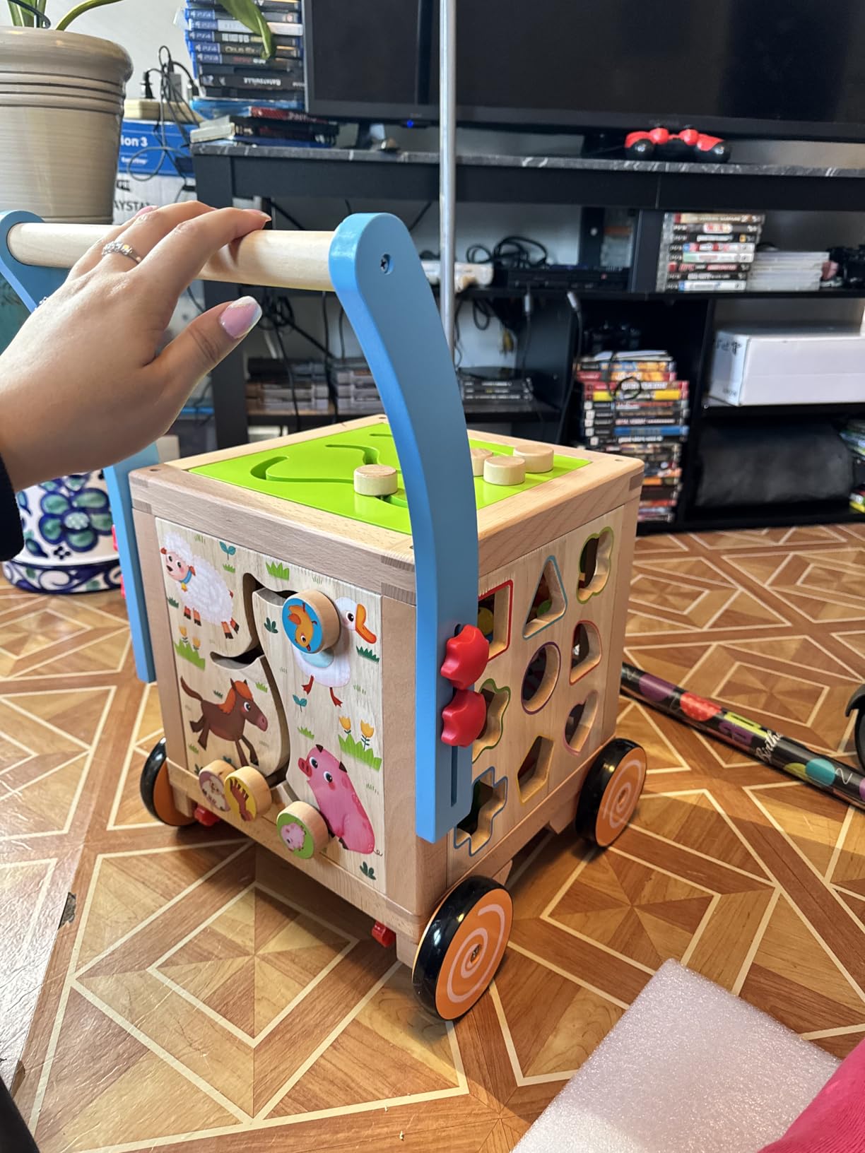 9-in-1 Wooden Activity Cube | Wooden Baby Walker, Sit-to-Stand Learning Walker Activity Center, Early Educational Push & Pull Toys for Baby Toddler Boys Girls, Height & Brake Adjustable Customer Review 9-in-1 Wooden Activity Cube | Wooden Baby Walker, Sit-to-Stand Learning Walker Activity Center, Early Educational Push & Pull Toys for Baby Toddler Boys Girls, Height & Brake Adjustable - Customer Photo 1