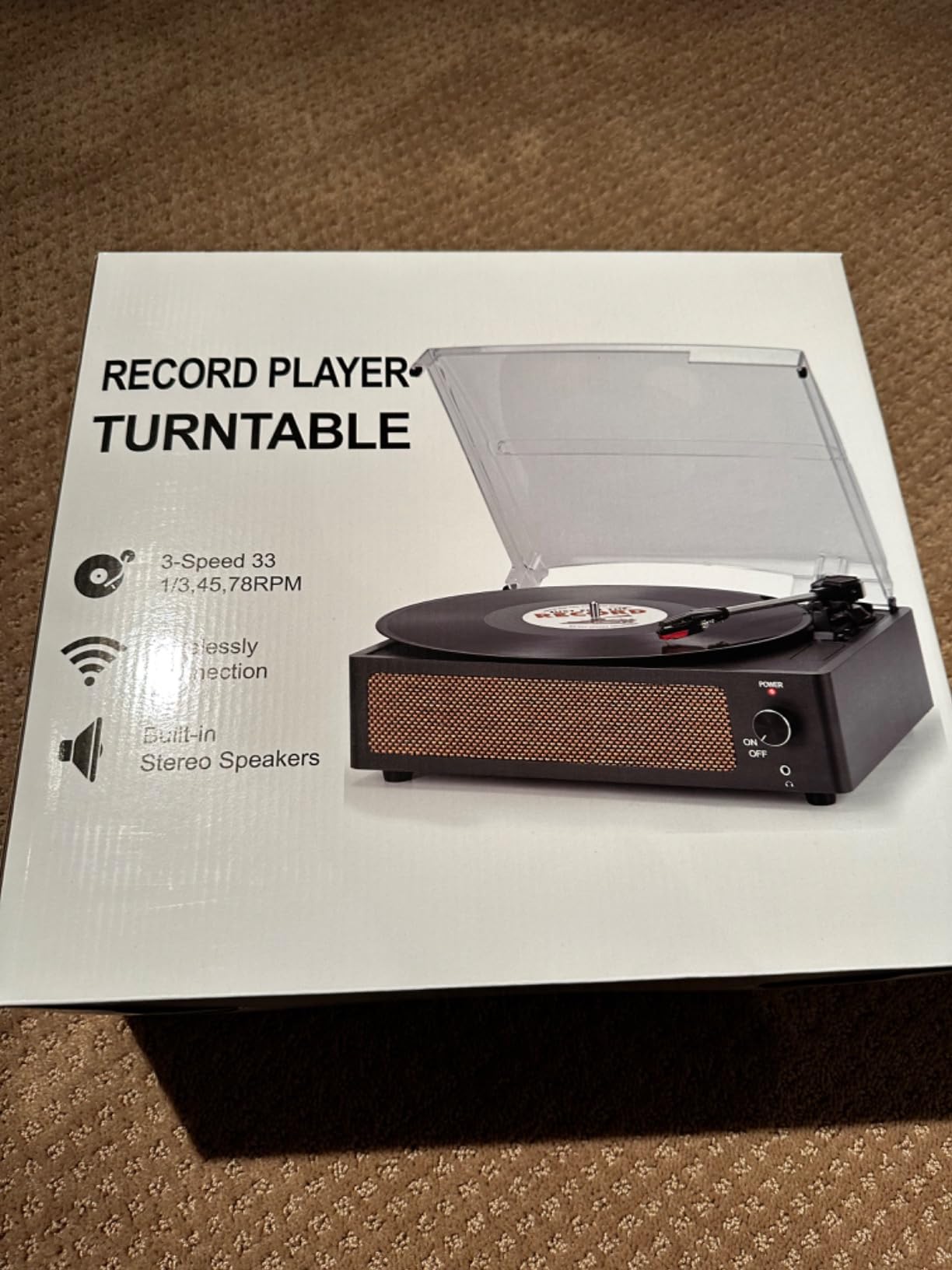 Vinyl Record Players Vintage Turntable with Speakers Belt-Driven Turn Tables Support 3-Speed, Bluetooth Wireless Playback, Headphone, AUX-in, RCA Line LP Phonograph Auto Stop Retro Black - Customer Photo 2