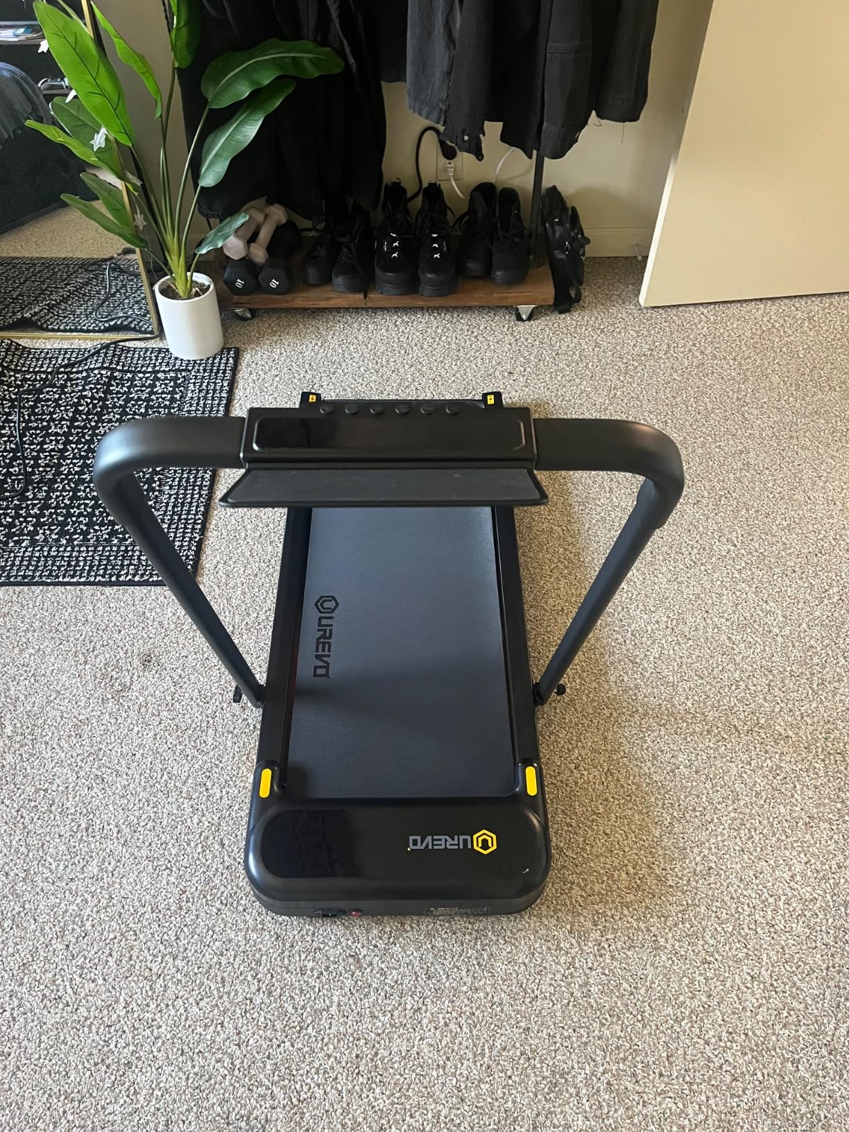 UREVO Strol 2E Smart 2-in-1 Folding Treadmill, Compact Walking Pad with Safety Handle, Plug and Play, Dual LED Display, Workout APP, Walking or Running for Home Office, Remote Included - Customer Photo 2