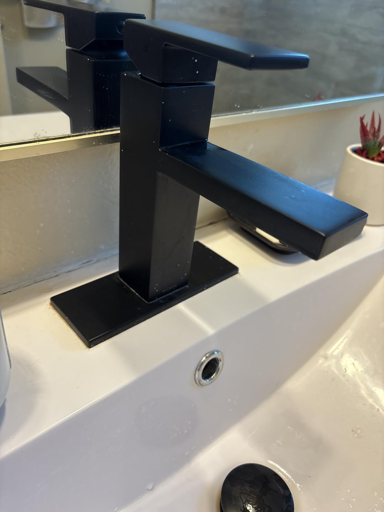 Moen Revyl Chrome One-Handle Single Hole Modern Bathroom Sink Faucet with Optional Deckplate and Spring Loaded Drain Assembly, 84771 Customer Review Moen Revyl Chrome One-Handle Single Hole Modern Bathroom Sink Faucet with Optional Deckplate and Spring Loaded Drain Assembly, 84771 - Customer Photo 1