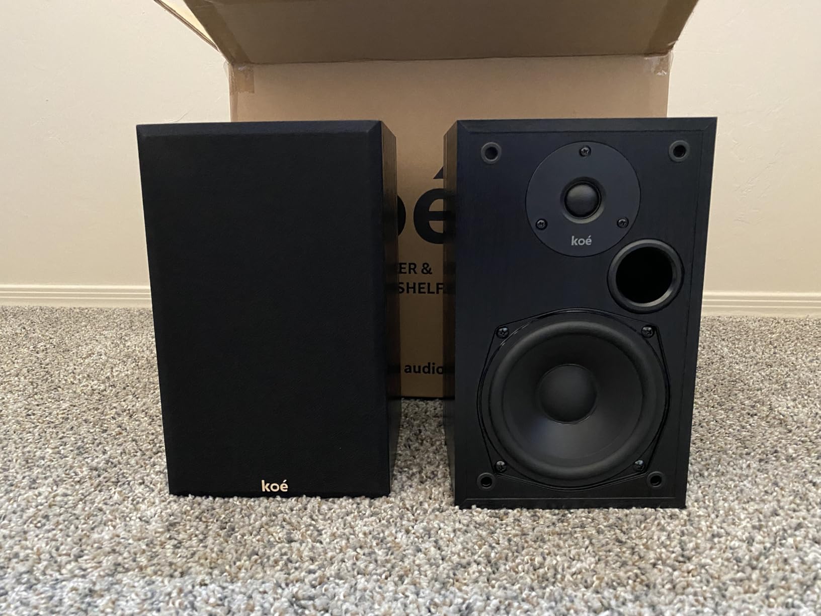 Koe' B102 – 100 Watt Home Theater, Passive Bookshelf Speakers (Pair) Hi-Res Audio, Excellent Response, HiFi, Satellites, Includes SPL/Freq Graph, Wall-Mountable, Black Customer Review Koe' B102 – 100 Watt Home Theater, Passive Bookshelf Speakers (Pair) Hi-Res Audio, Excellent Response, HiFi, Satellites, Includes SPL/Freq Graph, Wall-Mountable, Black - Customer Photo 2
