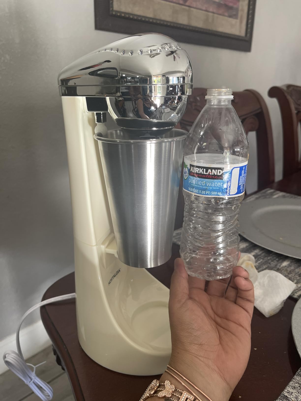 Nostalgia Two-Speed Electric Milkshake Maker and Drink Mixer, Includes 16-Ounce Stainless Steel Mixing Cup & Rod, Blue Customer Review Nostalgia Two-Speed Electric Milkshake Maker and Drink Mixer, Includes 16-Ounce Stainless Steel Mixing Cup & Rod, Blue - Customer Photo 1