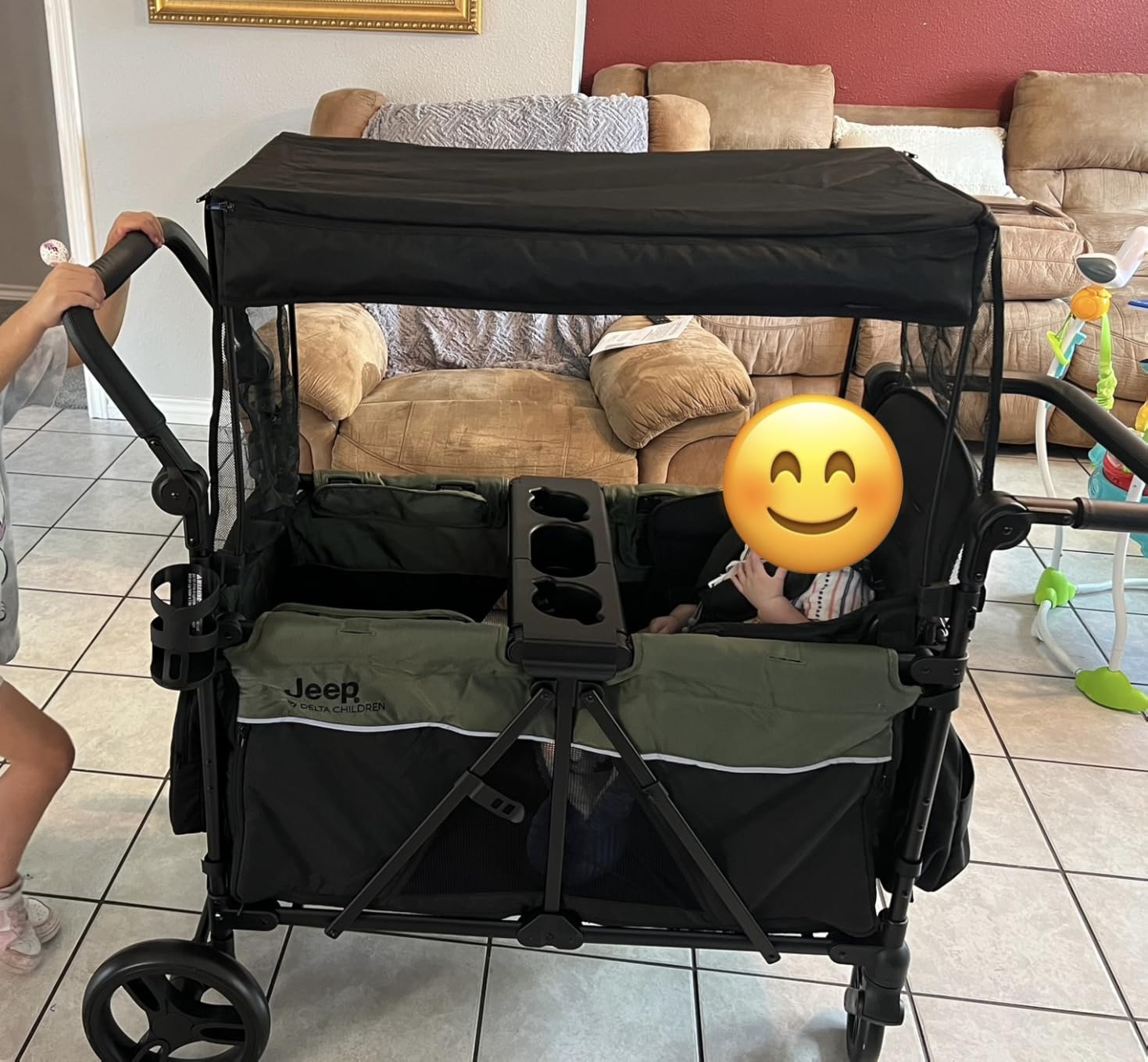 Jeep Aries Stroller Wagon by Delta Children Premium Wagon for 2 Kids with Convertible Seats, Adjustable Push/Pull Handles, Removable Canopy & Flat Fold - Greenguard Gold Certified, Black/Green Customer Review Jeep Aries Stroller Wagon by Delta Children Premium Wagon for 2 Kids with Convertible Seats, Adjustable Push/Pull Handles, Removable Canopy & Flat Fold - Greenguard Gold Certified, Black/Green - Customer Photo 2