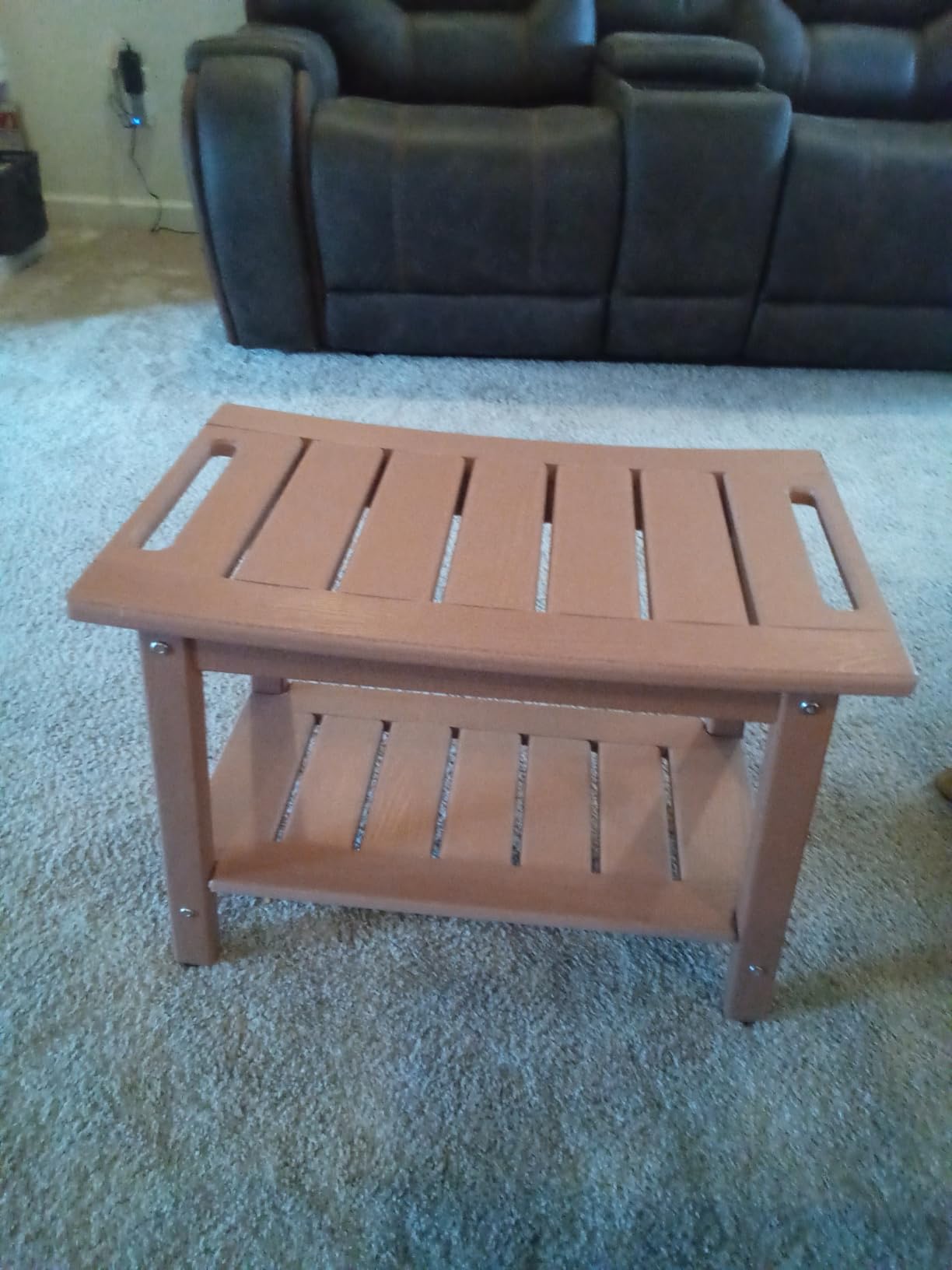 Shower Bench for Inside Shower - White HDPE Shower Stool Waterproof - Spa Bathroom Seat Chair with Handle, Storage Shelf, Adjustable Feet - Indoor/Outdoor, Weather Resistant Customer Review Shower Bench for Inside Shower - White HDPE Shower Stool Waterproof - Spa Bathroom Seat Chair with Handle, Storage Shelf, Adjustable Feet - Indoor/Outdoor, Weather Resistant - Customer Photo 1