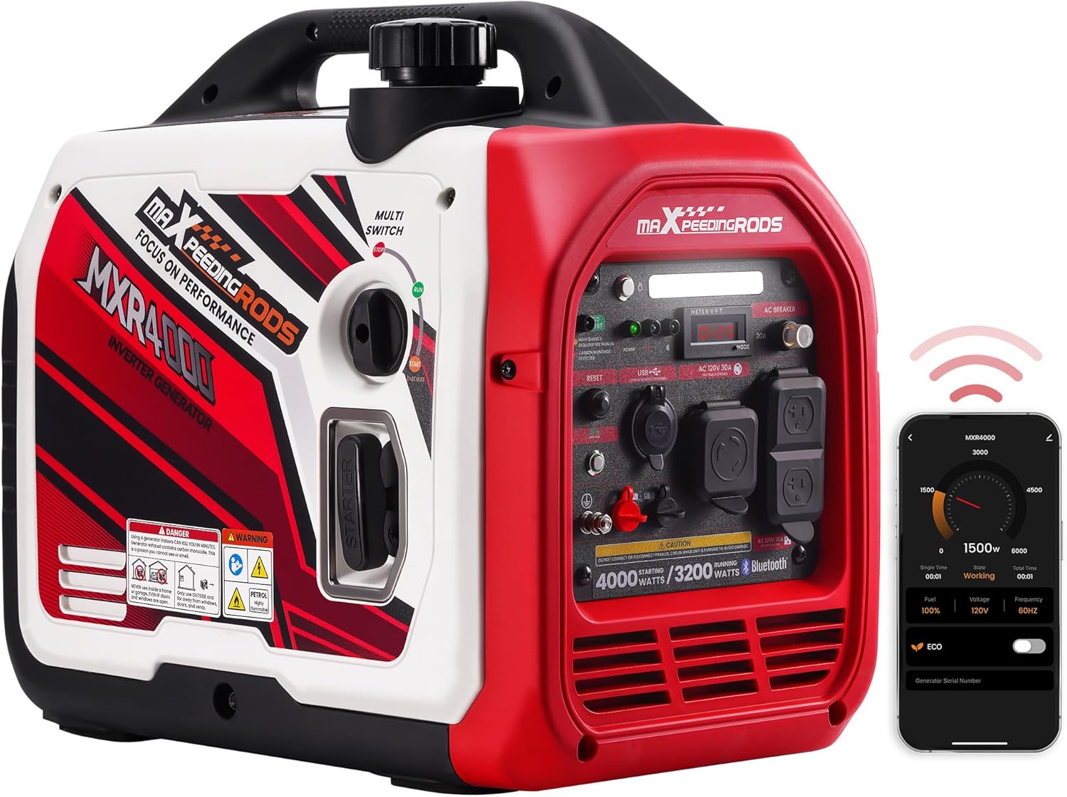maXpeedingrods 4000 Watt Inverter Generator Portable, Bluetooth® App Remote Data Monitor, RV Ready, Gas Powered Generator with CO Alarm for Outdoor Camping, Home Backup Customer Review maXpeedingrods 4000 Watt Inverter Generator Portable, Bluetooth® App Remote Data Monitor, RV Ready, Gas Powered Generator with CO Alarm for Outdoor Camping, Home Backup - Customer Photo 1