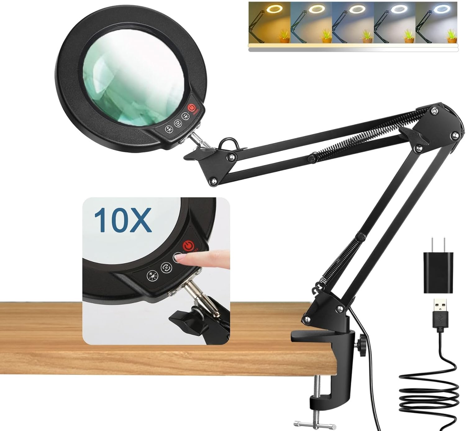10X Magnifying Glass with Light and Clamp, Real Glass Stand Lighted Magnifier, 5 Color Modes Stepless Dimmable LED Desk Lamp Hands Free for Crafts Hobby Reading Painting Sewing Close Work Customer Review 10X Magnifying Glass with Light and Clamp, Real Glass Stand Lighted Magnifier, 5 Color Modes Stepless Dimmable LED Desk Lamp Hands Free for Crafts Hobby Reading Painting Sewing Close Work - Customer Photo 1