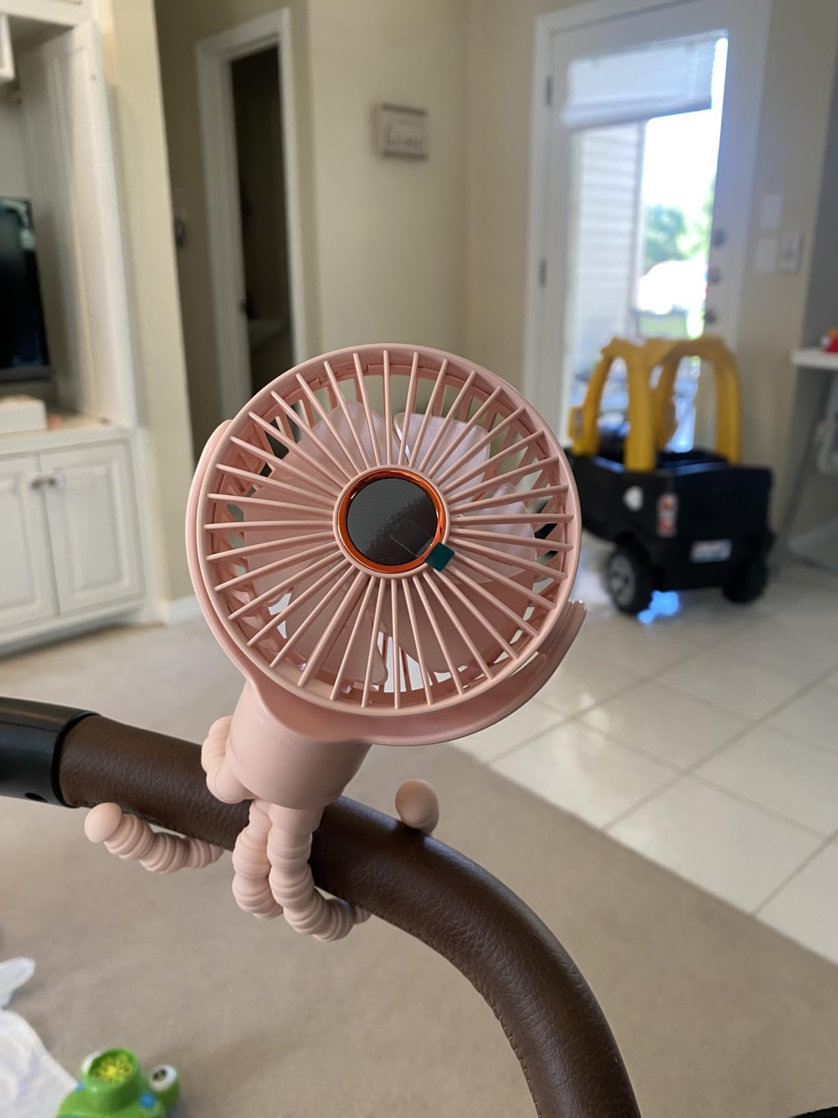Portable Stroller Mini Fan, Small Rechargeable Personal Fan, Baby Travel Essentials for Wagon, Car Seat, Treadmill, Battery Powered Biking Gear Accessories, 360° Rotation, 3-Speed, Display, Black Customer Review Portable Stroller Mini Fan, Small Rechargeable Personal Fan, Baby Travel Essentials for Wagon, Car Seat, Treadmill, Battery Powered Biking Gear Accessories, 360° Rotation, 3-Speed, Display, Black - Customer Photo 1