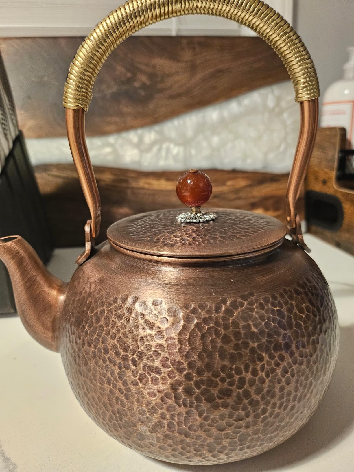 Hammered Copper Tea Kettle for Stove Top, Handmade Teapot without Harmful Coating, Extra Thick Stovetop Tea Pot 1.6 Quart (1500ml) Customer Review Hammered Copper Tea Kettle for Stove Top, Handmade Teapot without Harmful Coating, Extra Thick Stovetop Tea Pot 1.6 Quart (1500ml) - Customer Photo 1