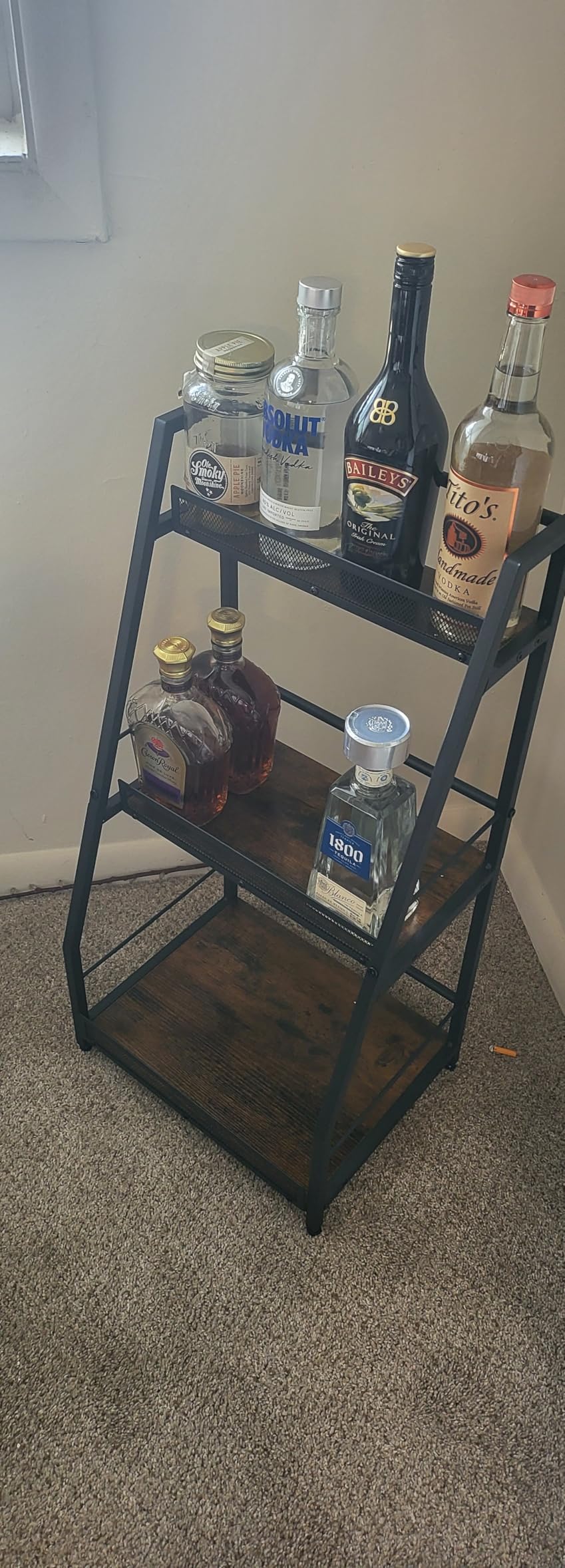 3-Tier Trapezoid Liquor Stand for Home Bar, Stepped Wine Rack Freestanding Floor for Liquor Whiskey Wine, Versatile Corner Wine Bottle Display Stand with Fences, Vintage Brown(Patent Pending) Customer Review 3-Tier Trapezoid Liquor Stand for Home Bar, Stepped Wine Rack Freestanding Floor for Liquor Whiskey Wine, Versatile Corner Wine Bottle Display Stand with Fences, Vintage Brown(Patent Pending) - Customer Photo 1