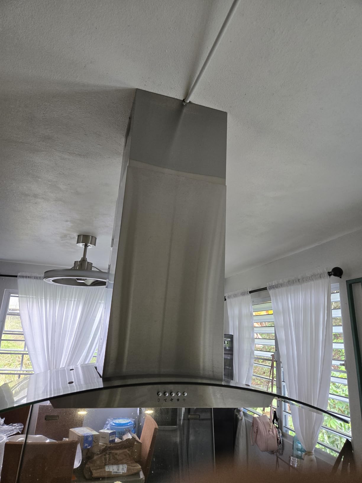 FIREGAS Island Range Hood 30 inch with 700 CFM, Ceiling Mount Kitchen Vent Hood Ducted/Ductless Convertible, Stainless steel stove hood with 3 speed fan, 4 lights, Tempered Glasss, Charcoal Filters - Customer Photo 1