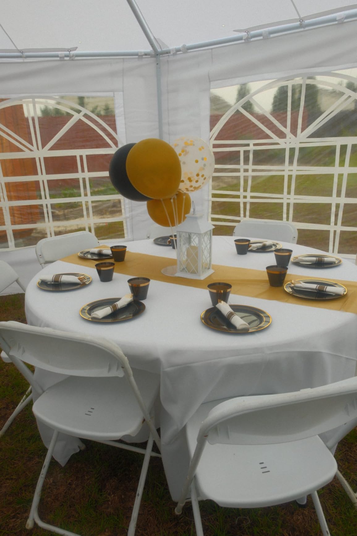 350Piece Gold Dinnerware Set for 50 Guests - Gold Plastic Plates with Disposable Cutlery Include:50Dinner Plates-50Dessert Plates-50Pre Rolled Napkins with Silverware for Thanksgiving Customer Review 350Piece Gold Dinnerware Set for 50 Guests - Gold Plastic Plates with Disposable Cutlery Include:50Dinner Plates-50Dessert Plates-50Pre Rolled Napkins with Silverware for Thanksgiving - Customer Photo 1