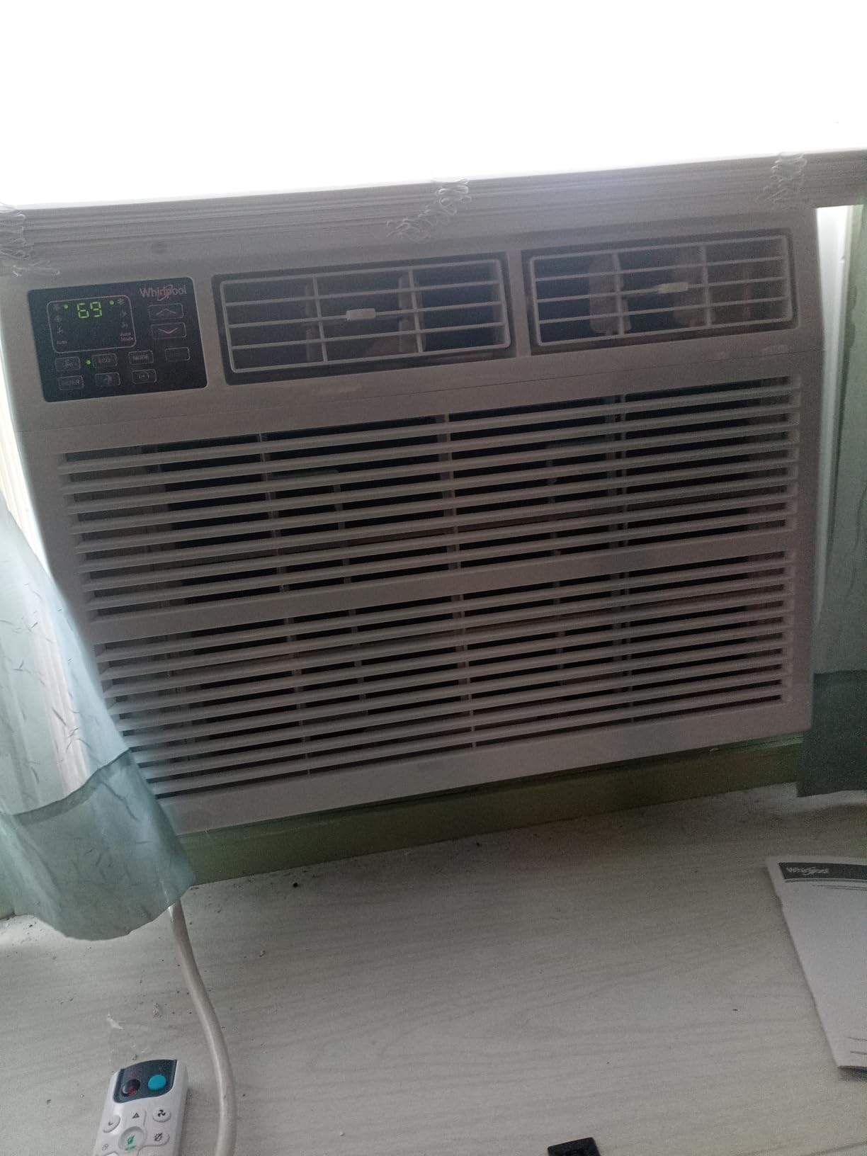 Whirlpool 10,000 BTU Window Air Conditioner with Dehumidifier, 115V, Window AC for Rooms up to 450 Sq. Ft., Living Room, Bedroom, or Kitchen, with Remote Control, Digital Display, and 24H-Timer, White Customer Review Whirlpool 10,000 BTU Window Air Conditioner with Dehumidifier, 115V, Window AC for Rooms up to 450 Sq. Ft., Living Room, Bedroom, or Kitchen, with Remote Control, Digital Display, and 24H-Timer, White - Customer Photo 1