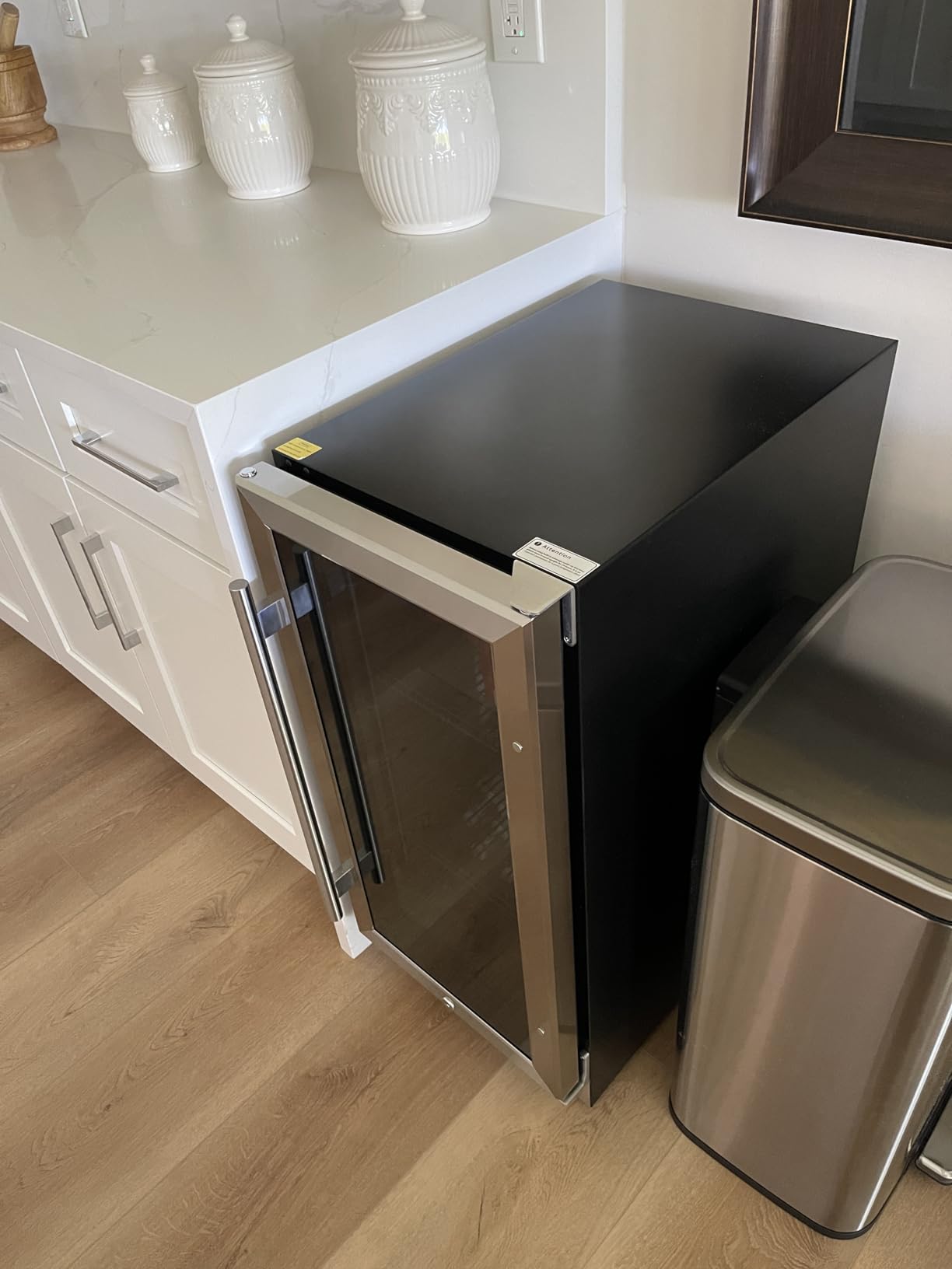 15 Inch Beverage Refrigerator Under Counter - 126 Cans Beverage Fridge with Glass Door for Beer Wine Soda - Built-in or Freestanding Wine Cooler with Safety Lock for Home Kitchen Bar Customer Review 15 Inch Beverage Refrigerator Under Counter - 126 Cans Beverage Fridge with Glass Door for Beer Wine Soda - Built-in or Freestanding Wine Cooler with Safety Lock for Home Kitchen Bar - Customer Photo 1
