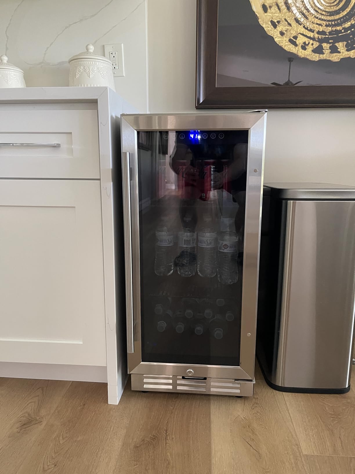 15 Inch Beverage Refrigerator Under Counter - 126 Cans Beverage Fridge with Glass Door for Beer Wine Soda - Built-in or Freestanding Wine Cooler with Safety Lock for Home Kitchen Bar Customer Review 15 Inch Beverage Refrigerator Under Counter - 126 Cans Beverage Fridge with Glass Door for Beer Wine Soda - Built-in or Freestanding Wine Cooler with Safety Lock for Home Kitchen Bar - Customer Photo 2