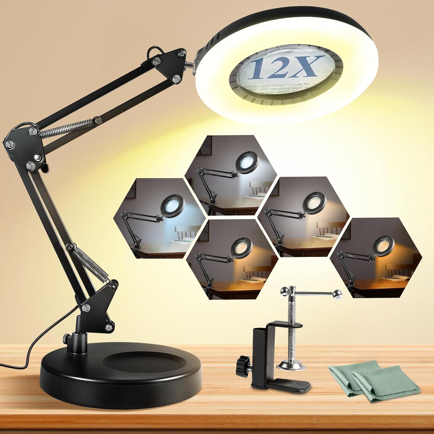 12X Magnifying Glass with Light and Stand, 144 LEDs Brightest Desktop Magnifying Lamp, 10 Dimmable Brightness 5 Color Modes, Hands Free Metal Desk Lamp for Craft Reading Painting Hobby Close Work Customer Review 12X Magnifying Glass with Light and Stand, 144 LEDs Brightest Desktop Magnifying Lamp, 10 Dimmable Brightness 5 Color Modes, Hands Free Metal Desk Lamp for Craft Reading Painting Hobby Close Work - Customer Photo 1