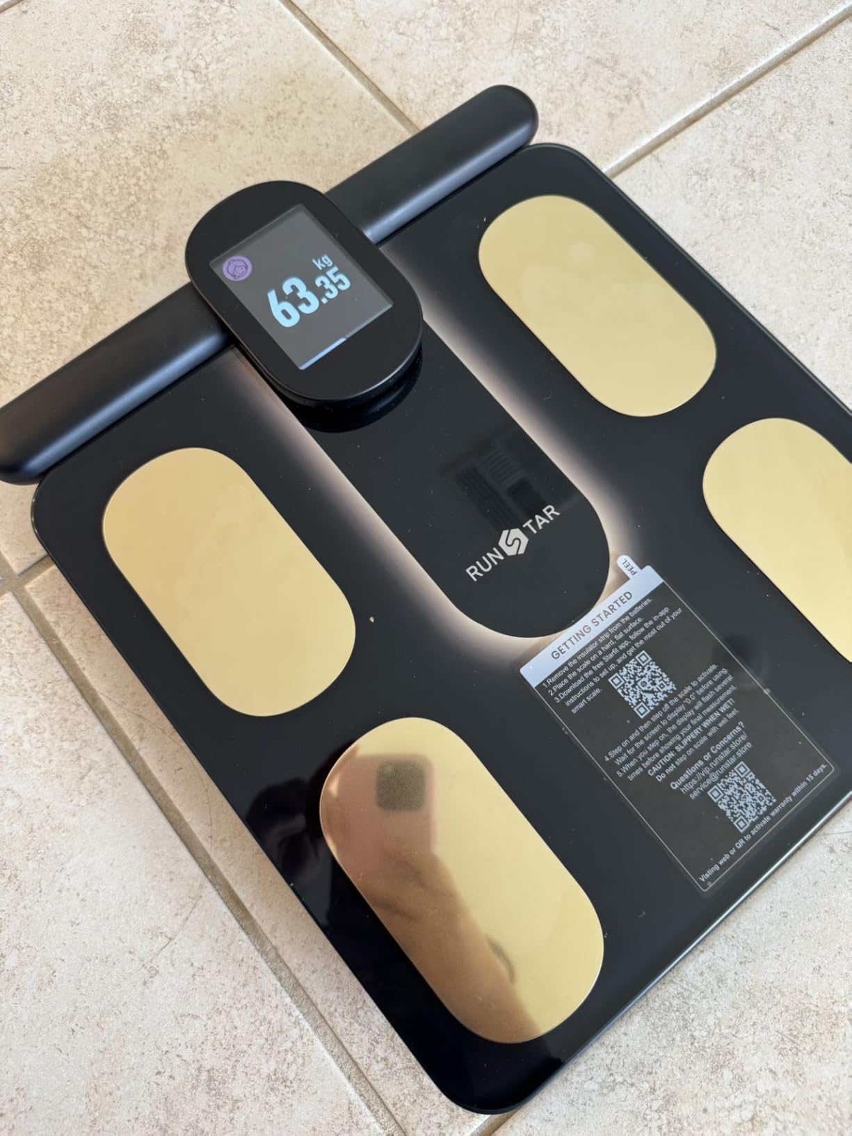RunStar Smart Scale FSA&HSA Eligible, 8 Electrodes Digital Bathroom Scale for Body Weight and Fat, BMI, Muscle Mass 28 Body Composition Measurement, with Full-Color TFT LCD on Retractable Handle Customer Review RunStar Smart Scale FSA&HSA Eligible, 8 Electrodes Digital Bathroom Scale for Body Weight and Fat, BMI, Muscle Mass 28 Body Composition Measurement, with Full-Color TFT LCD on Retractable Handle - Customer Photo 2