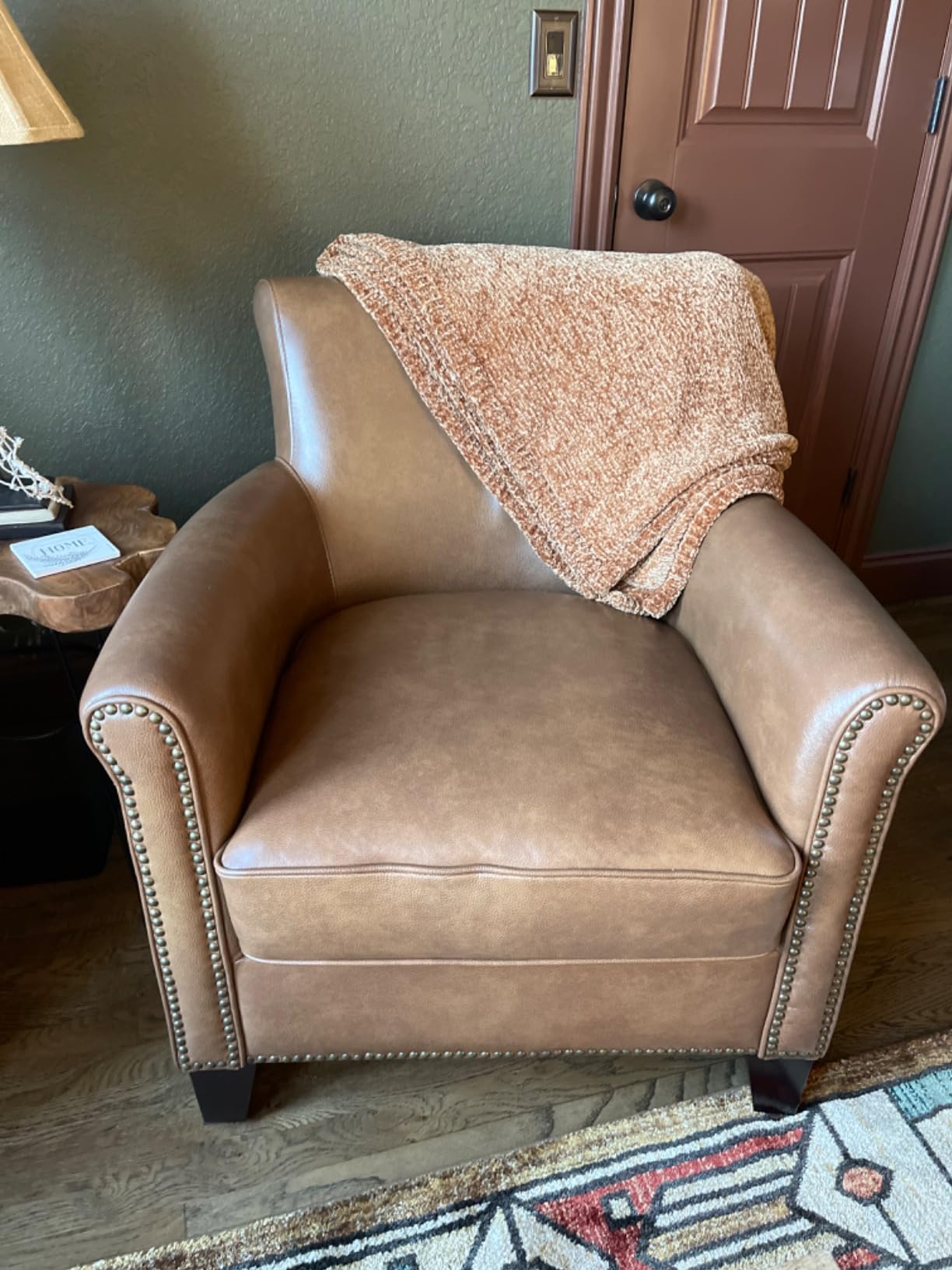Lexicon 100% Top Grain Genuine Leather Chair, Leather Accent Chairs for Living Room, Solid Wood Frame, Rolled Armrest & Nailhead Trim, Comfy Reading for Bedroom, Office, Waiting Room, Brown Customer Review Lexicon 100% Top Grain Genuine Leather Chair, Leather Accent Chairs for Living Room, Solid Wood Frame, Rolled Armrest & Nailhead Trim, Comfy Reading for Bedroom, Office, Waiting Room, Brown - Customer Photo 2