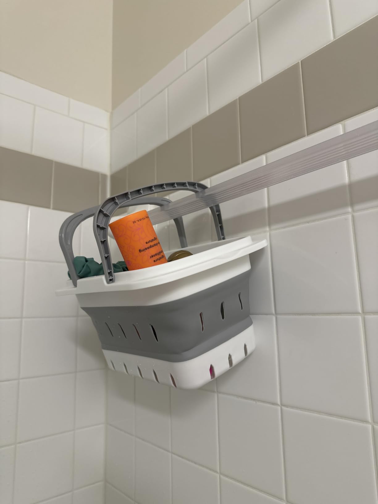 Portable Folding Plastic Bath Caddy with Handle, Perforated, Travel Bathroom Organizer for Bedroom, Bathroom, Shower, Dorm Room, Camping and RV Use (Grey, 1 pack) Customer Review Portable Folding Plastic Bath Caddy with Handle, Perforated, Travel Bathroom Organizer for Bedroom, Bathroom, Shower, Dorm Room, Camping and RV Use (Grey, 1 pack) - Customer Photo 2