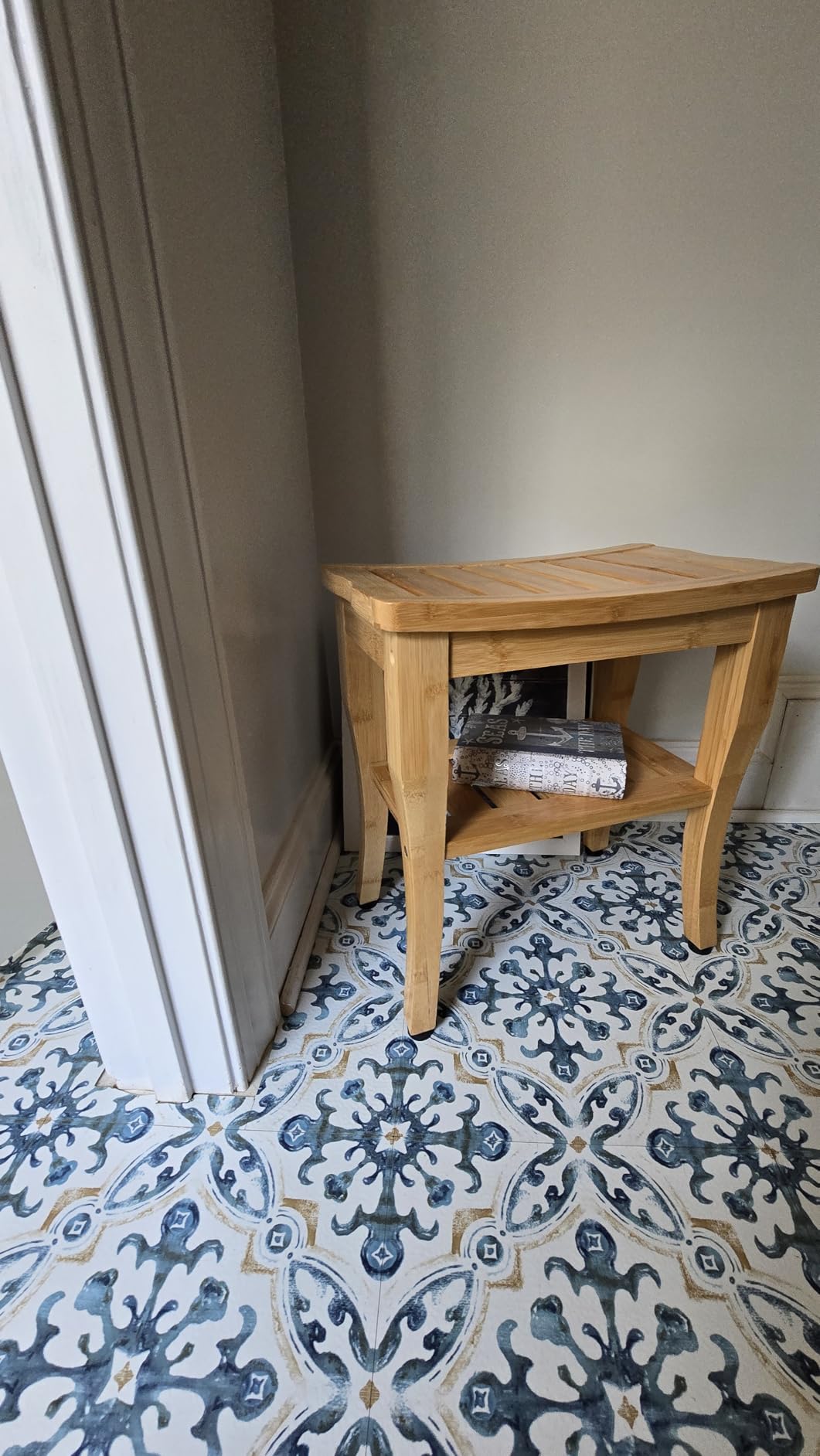 Bamboo Shower Bench Stool with Storage Shelf, Waterproof Shower Chair Spa Bath Seat, Shower Stool for Inside Shower, Bathroom Bench Seat for Adults Elderly Seniors for Indoor or Outdoor Use Customer Review Bamboo Shower Bench Stool with Storage Shelf, Waterproof Shower Chair Spa Bath Seat, Shower Stool for Inside Shower, Bathroom Bench Seat for Adults Elderly Seniors for Indoor or Outdoor Use - Customer Photo 1