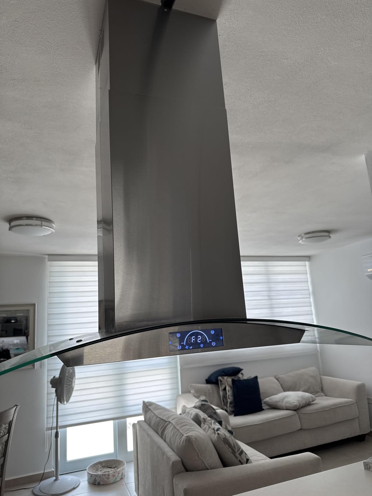FIREGAS Black Island Range Hood 36 Inch, 700 CFM Ductless/Ducted Ceiling Mount Range Hood with 3 Speed Fan, Gesture, Remote & Touch Control, LED Light Vent Hood for Kitchen - Customer Photo 1